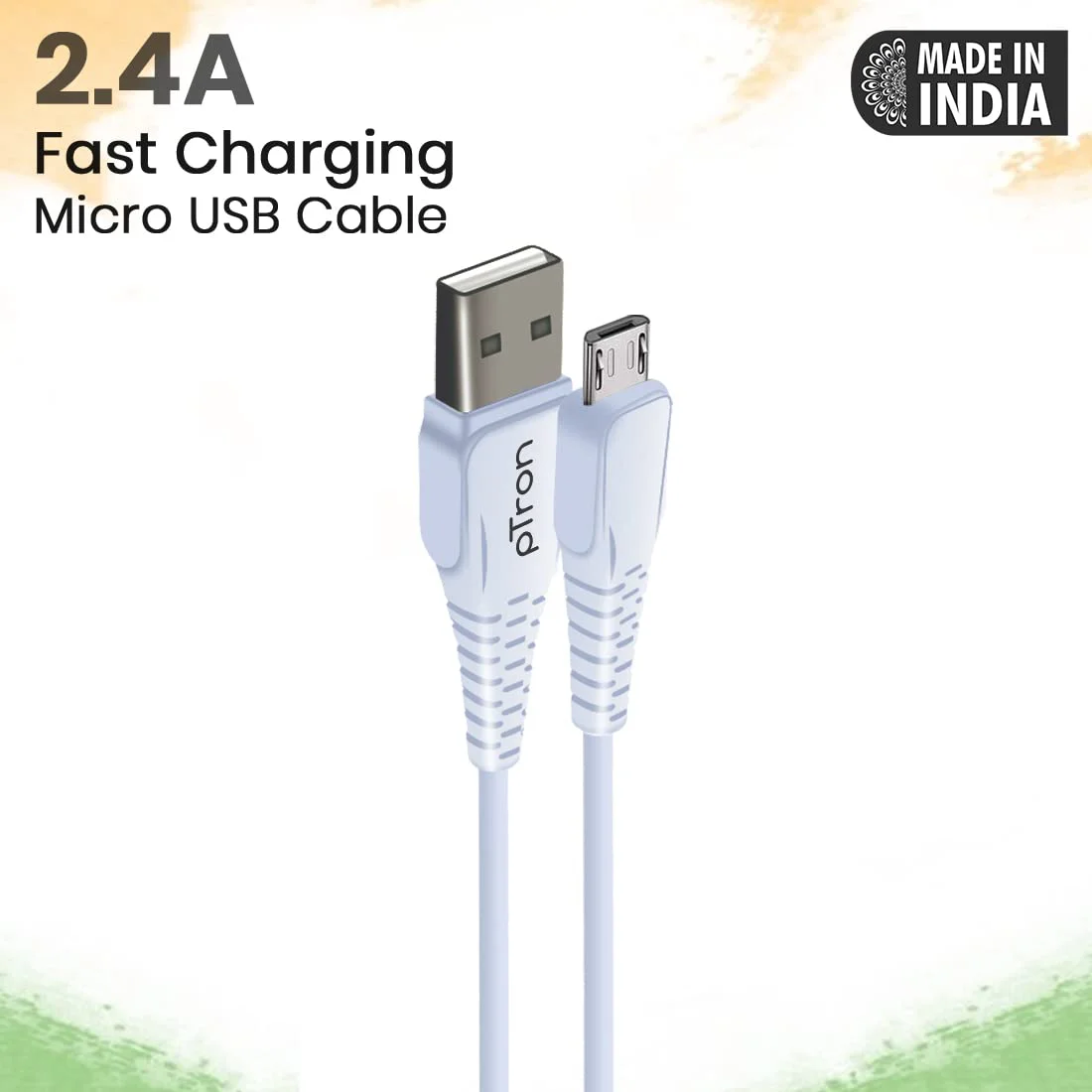 pTron USB-A to Micro USB 2.4A Fast Charging Cable compatible with Android Phones/Tablets, 480mbps Data Transfer Speed, Made in India, Solero M241 Tangle-free USB Cable (Round, 1M, White) - image 2