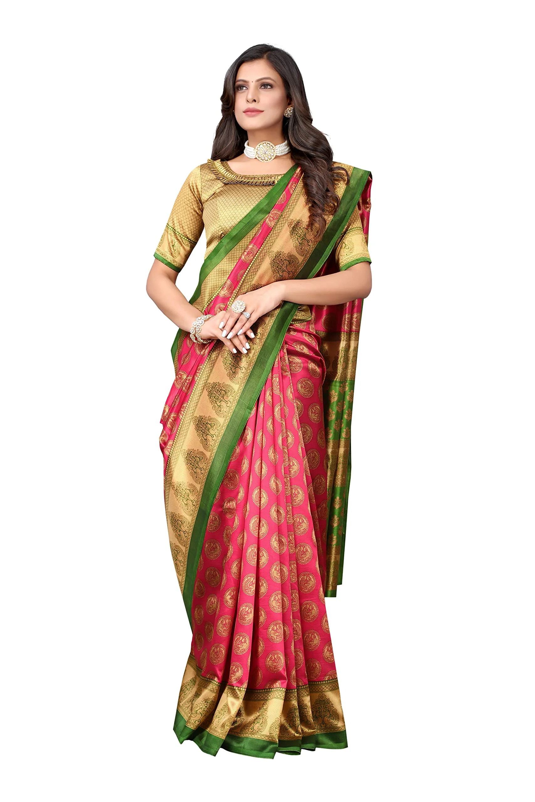Tarshika Womens Art Silk Printed Saree With Blouse Piece(ALIFA PINK_Free Size) - image 2