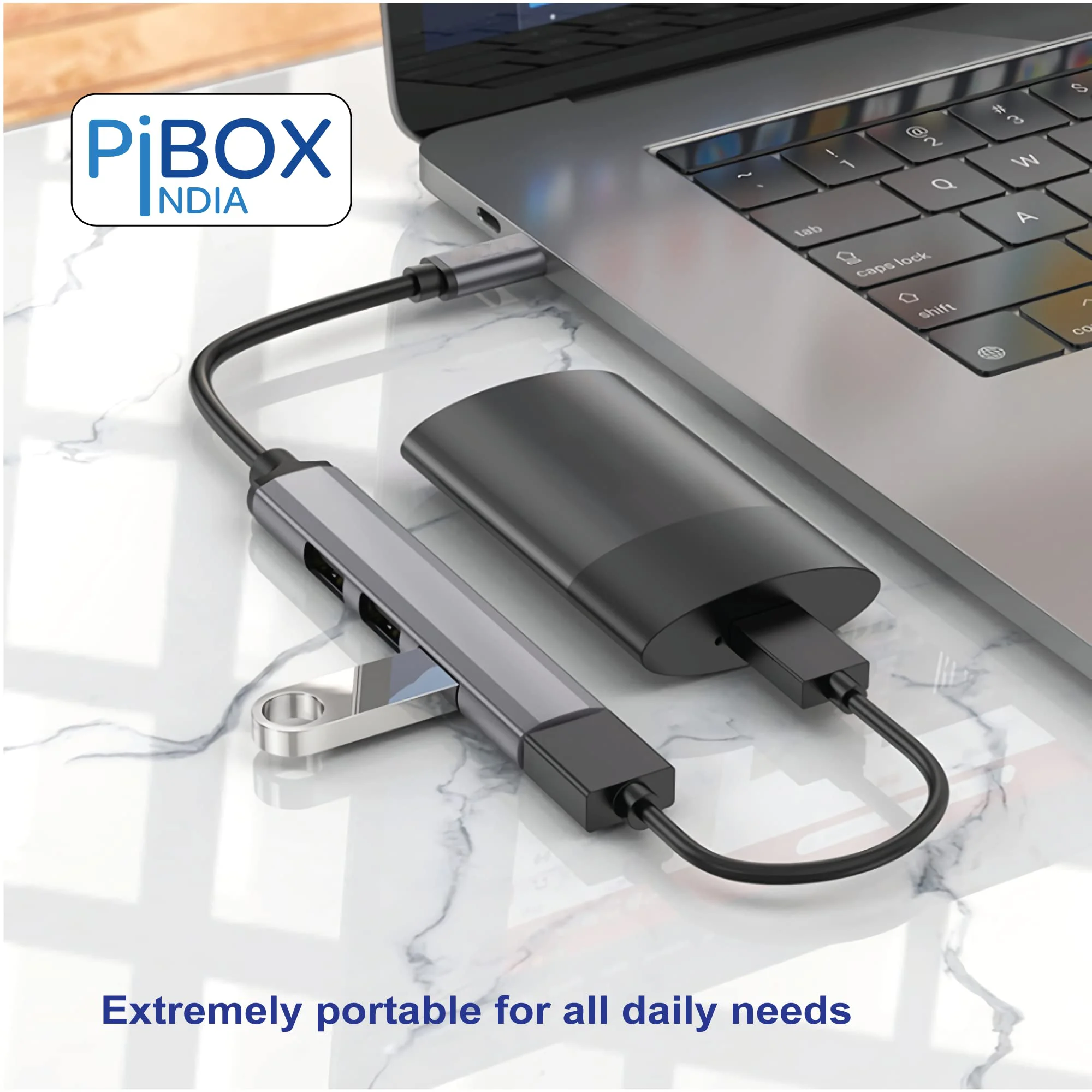 pibox India USB C Hub, India USB C to USB Adapter Multiport, USB C to USB A 4 Port Hub, USB-C to USB Hub 3.0, USB Hub 2.0, for MacBook Pro, iMac 2021, USB Splitter Aluminum Alloy, Color Gray - image 1