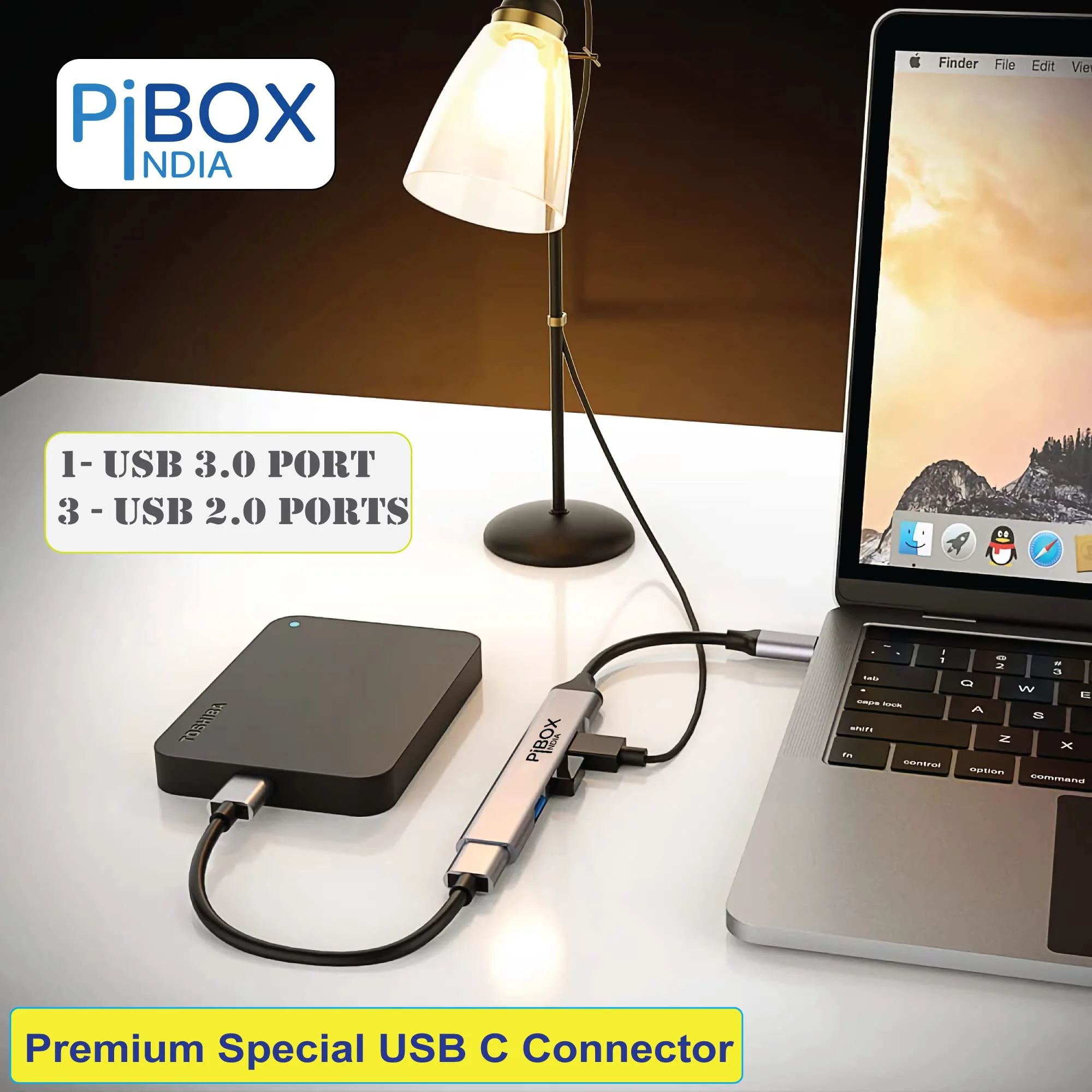 pibox India USB C Hub, India USB C to USB Adapter Multiport, USB C to USB A 4 Port Hub, USB-C to USB Hub 3.0, USB Hub 2.0, for MacBook Pro, iMac 2021, USB Splitter Aluminum Alloy, Color Gray - image 2