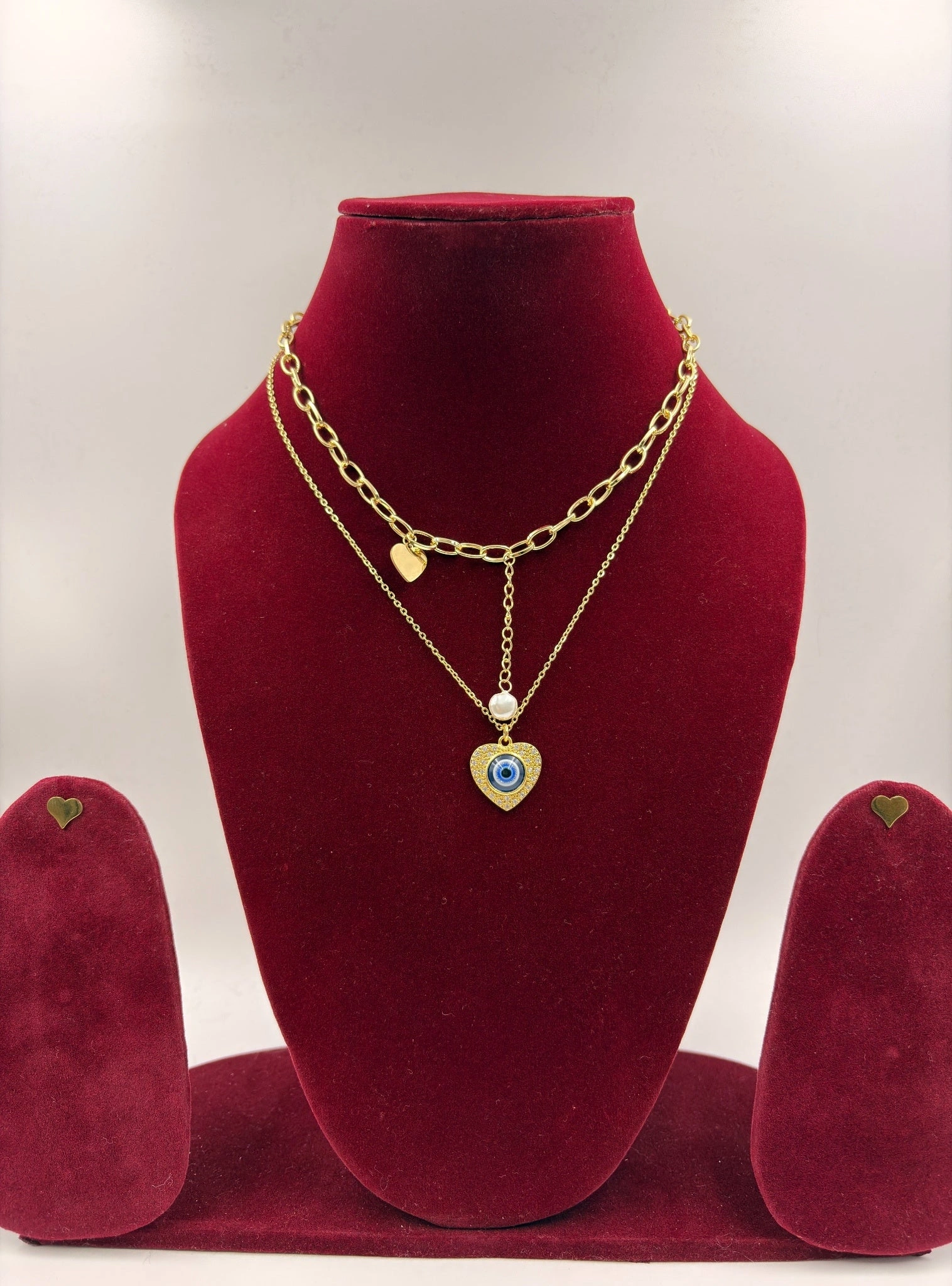 Layered Evil Eye Heart Pendant Necklace – Fashion Jewellery for Women