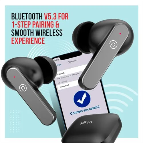 pTron Newly Launched Bassbuds Gomax TWS Earbuds, TruTalk AI-ENC Calls, 36Hrs Playtime, 13mm Drivers, in-Ear Bluetooth 5.3 Wireless Headphones, Voice Assistant, Type-C Fast Charging & IPX5 (Black) - image 1