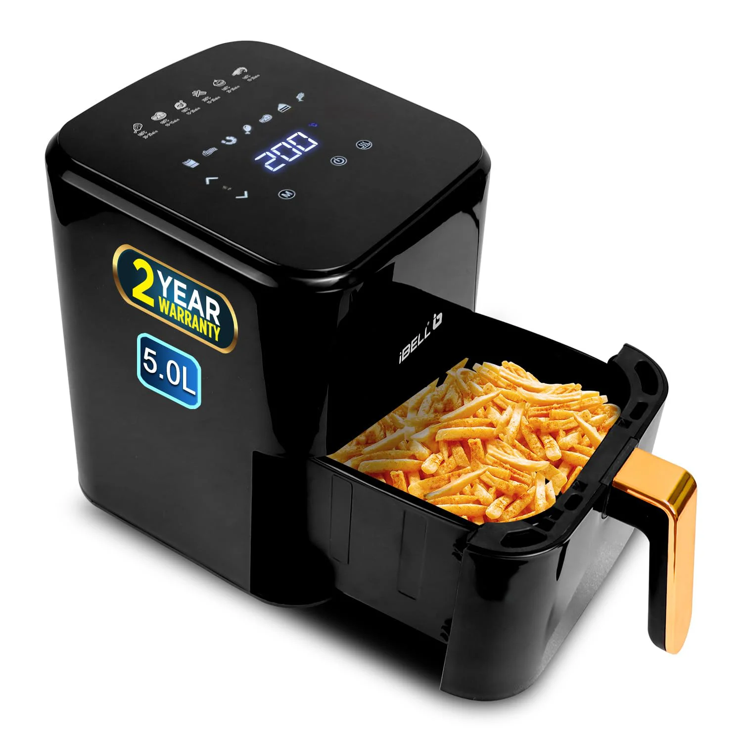 iBELL AF500M Air Fryer 5 L, Digital Fryer with 7 Cooking Presets, Full Touch Controls, Smart Rapid Air Technology, Timer Function with Auto off & Fully Adjustable Temperature Settings (Black) - image 2