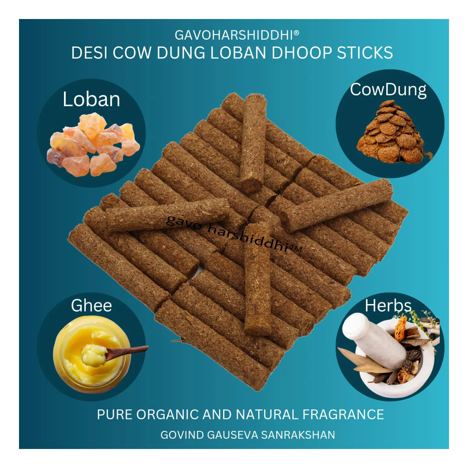 GAVO HARSHIDDHI Desi Cow Dung Natural Loban Dhoop Batti Made by Loban Chandan Jatamansi Gulab Bhimseni Kapur 2.5 Inches Organic Incense Stick (60-Piece) - image 1
