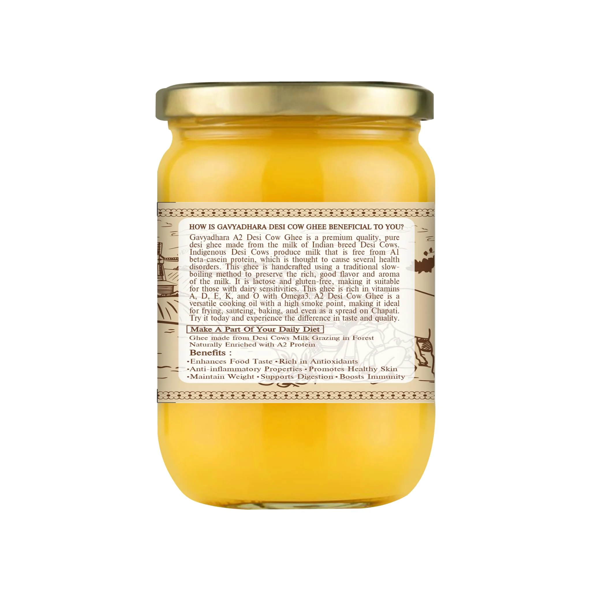 Gavyadhara A2 Desi Cow Ghee | Traditionally Made | 1Ltr Glass Jar - image 2