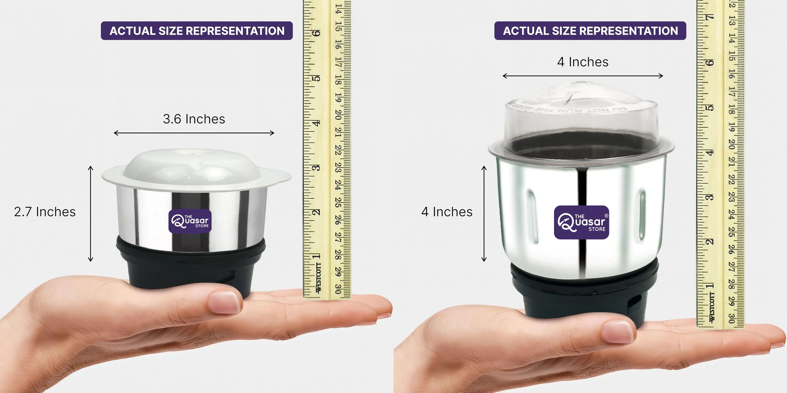 The Quasar Store Combo Chutney Jar, Mixer Jar (180 Ml 400 Ml) Suitable For All Local & Branded Mixer Which Comes With 2 Lock & 4 Teeth Coupler - Silver - image 1