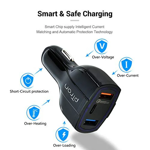 pTron Bullet Pro 36W PD Quick Charger, 3 Port Fast Car Charger Adapter - Compatible with All Smartphones & Tablets (Black) - image 2
