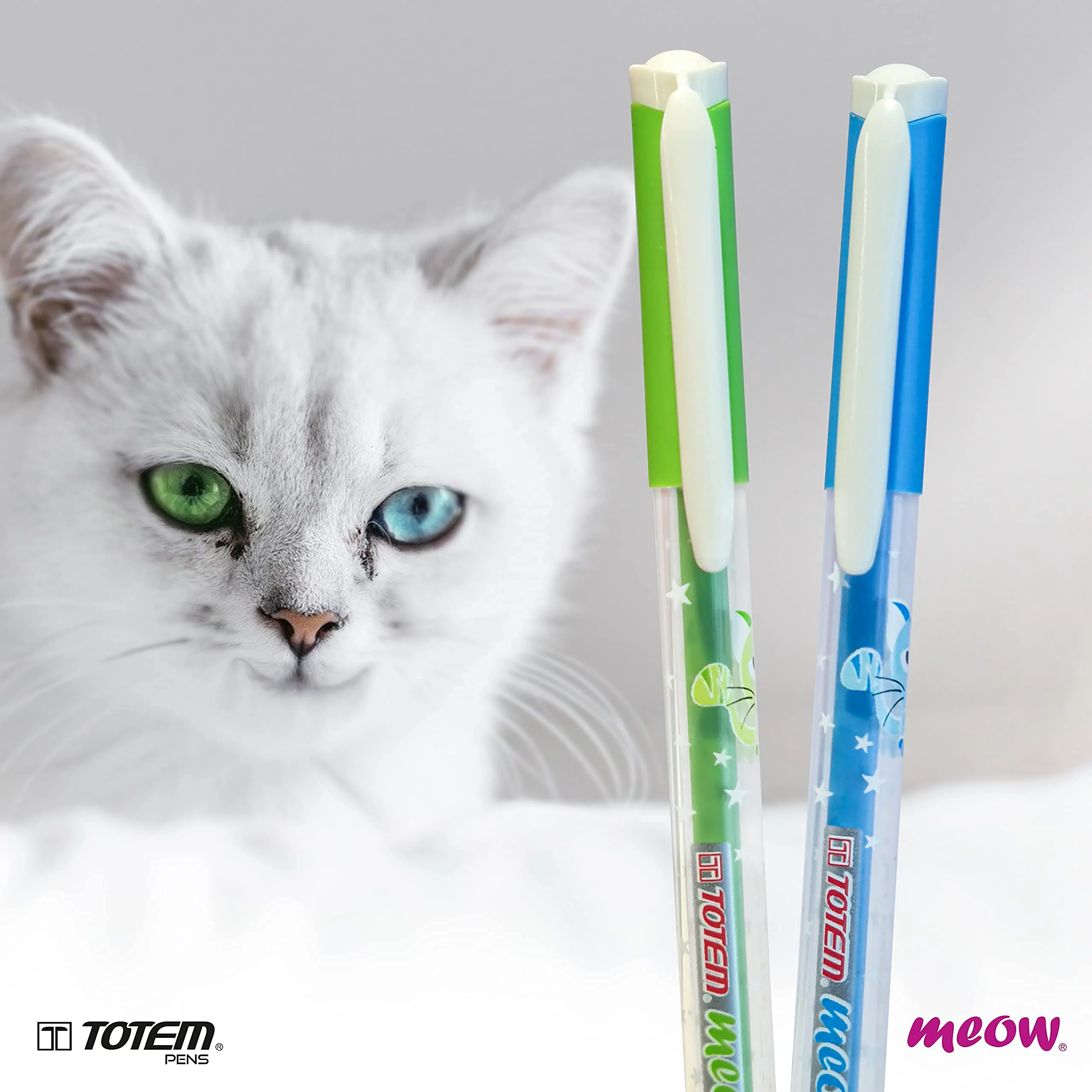 Totem Win Pens Theme of Colourful Cats Meow 0.7 mm Tip for Smooth & Dark Writing Ball Pens for Stylish Girls Cute Pens, School, Office & Business - 100 Pcs (50 Blue Ink & 50 Black Ink) - image 2