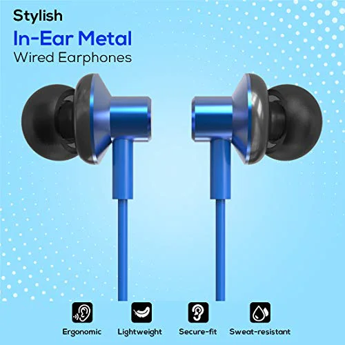 pTron Pride Lite HBE (High Bass Earphones) in Ear Wired Earphones with Mic, 10mm Powerful Driver for Stereo Audio, Noise Cancelling Headset with 1.2m Tangle-Free Cable & 3.5mm Aux - (Blue) - image 1