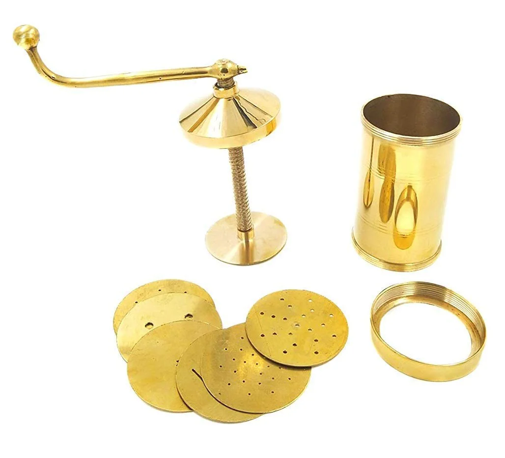 Whizzo Pure Brass 450gm Sev Sancha Machine with Free 6 Different Jali for Making Different Types of Sevaiya, Sev, Gathiya Murukku, Chakli, Bhujia Etc - image 2