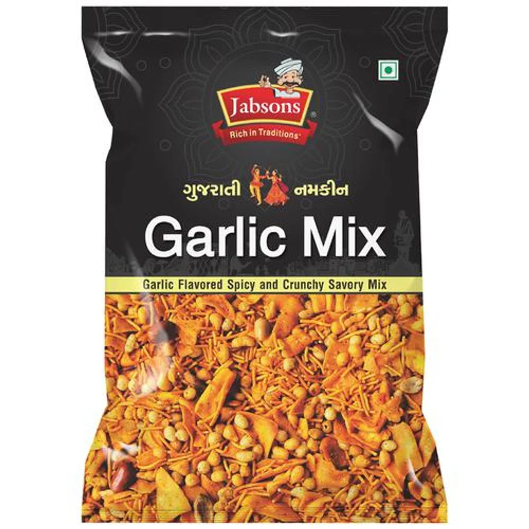 JABSONS Gujarati Namkeen - Garlic Mix, Spicy, Crunchy & Savoury Snack, 120 g