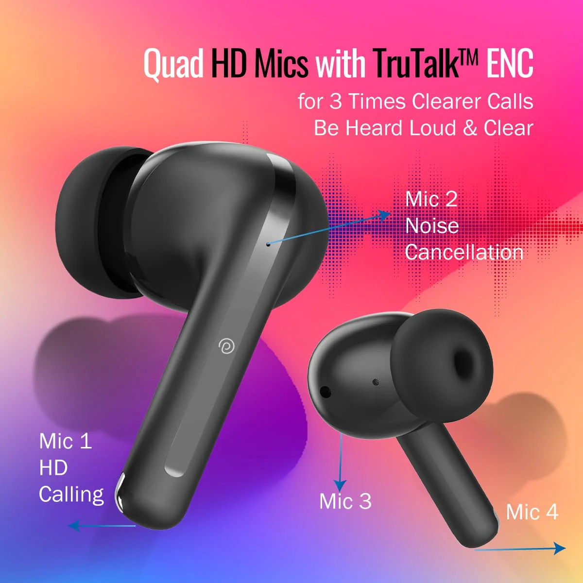 pTron Newly Launched Zenbuds Evo X1 in-Ear TWS Earbuds,Quad Mic Trutalk Enc Calls,60Hrs Playtime,Movie/Music Modes,13Mm Drivers,Bt5.3 Headphone,Fast Typec Charging&Ipx5 Water-Resistant,Black,Wireless - image 2