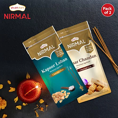 Shubhkart Nirmal Kesar Chandan and Kapoor Loban Agarbatti for Puja & Meditation Agarbatti Zipper - Long Sticks| Charcoal Free (Combo of 2)|Camphor Aroma|Sandalwood Fragrance - image 1