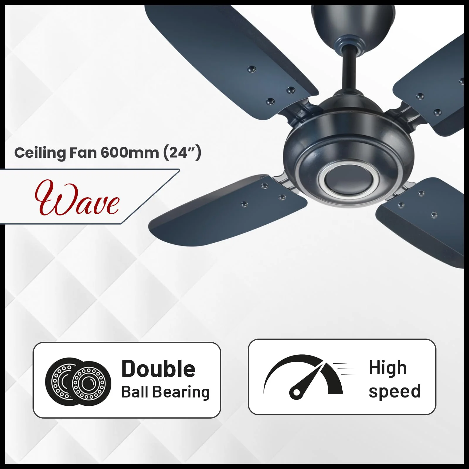 truTRTL Wave Ceiling Fan | 600 mm (24 inch) | High-Speed Ceiling Fan for Home | 2 Year Warranty | Energy Saving Ceiling Fan | Durable & Stylish | Metallic Blue - image 1
