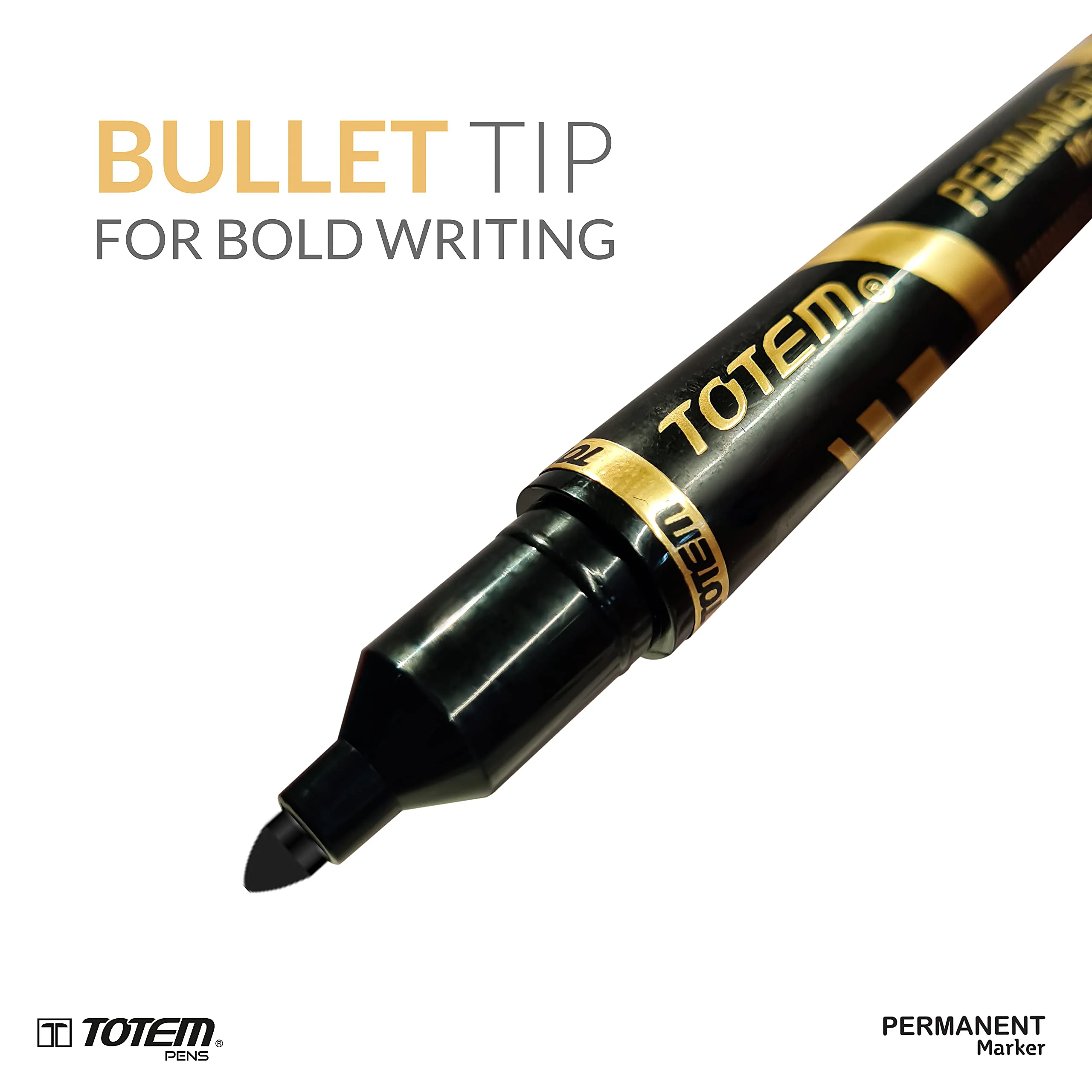 TOTEM Permanent Marker | 10 Black Ink Markers | Bullet Tip for Bold Writing | Suitable for Multiple Surfaces | Stationery Items | Students and Office Uses - image 1