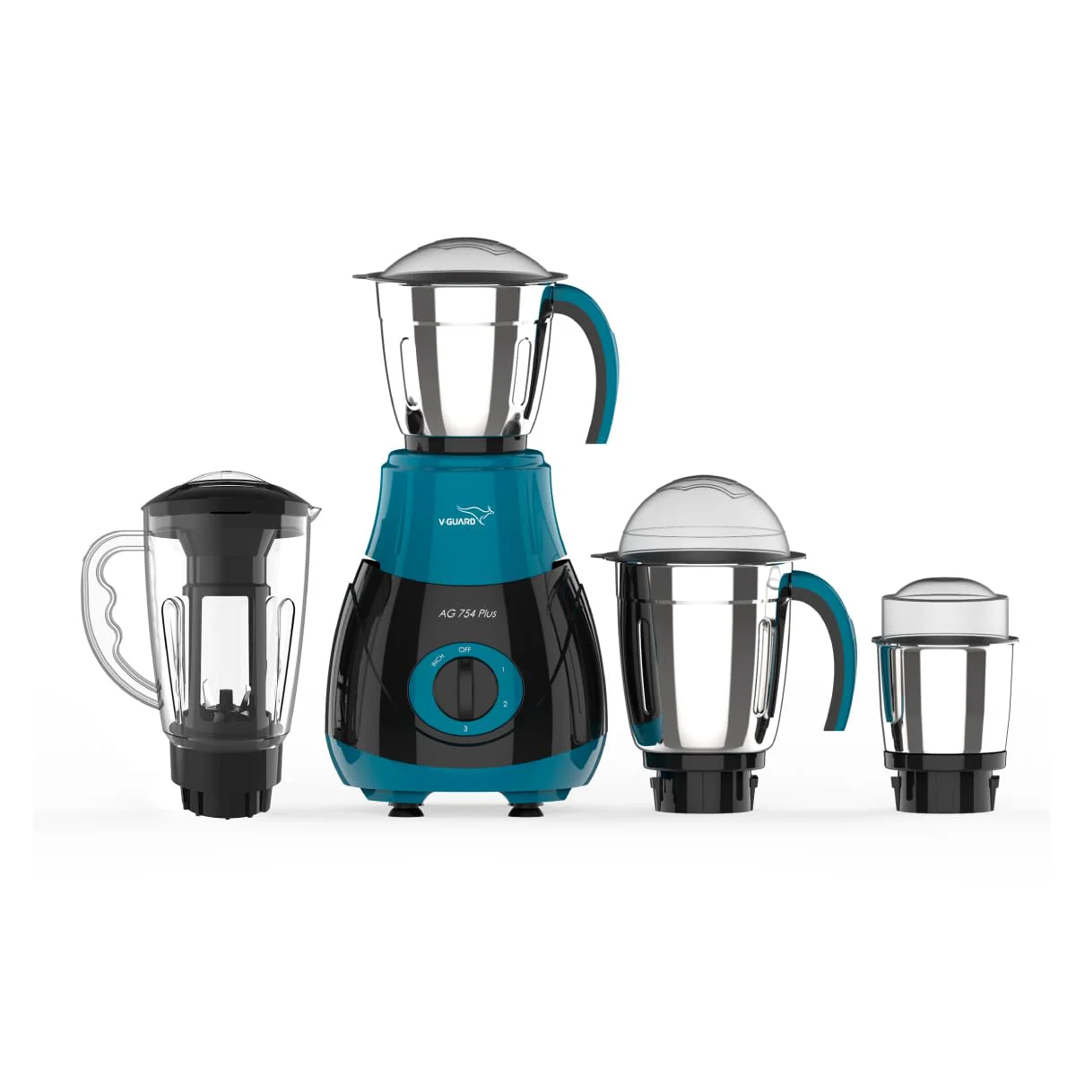 V-Guard AG 754 750 Watt Juicer Mixer Grinder, 3 Year Motor Warranty By V-Guard,4 Jars(Chutney, Dry, Wet & Juicer), Sturdy Juicer Jar with QuadraFlow Design, PrecisionBlend SS Blades, Blue-Black - image 2