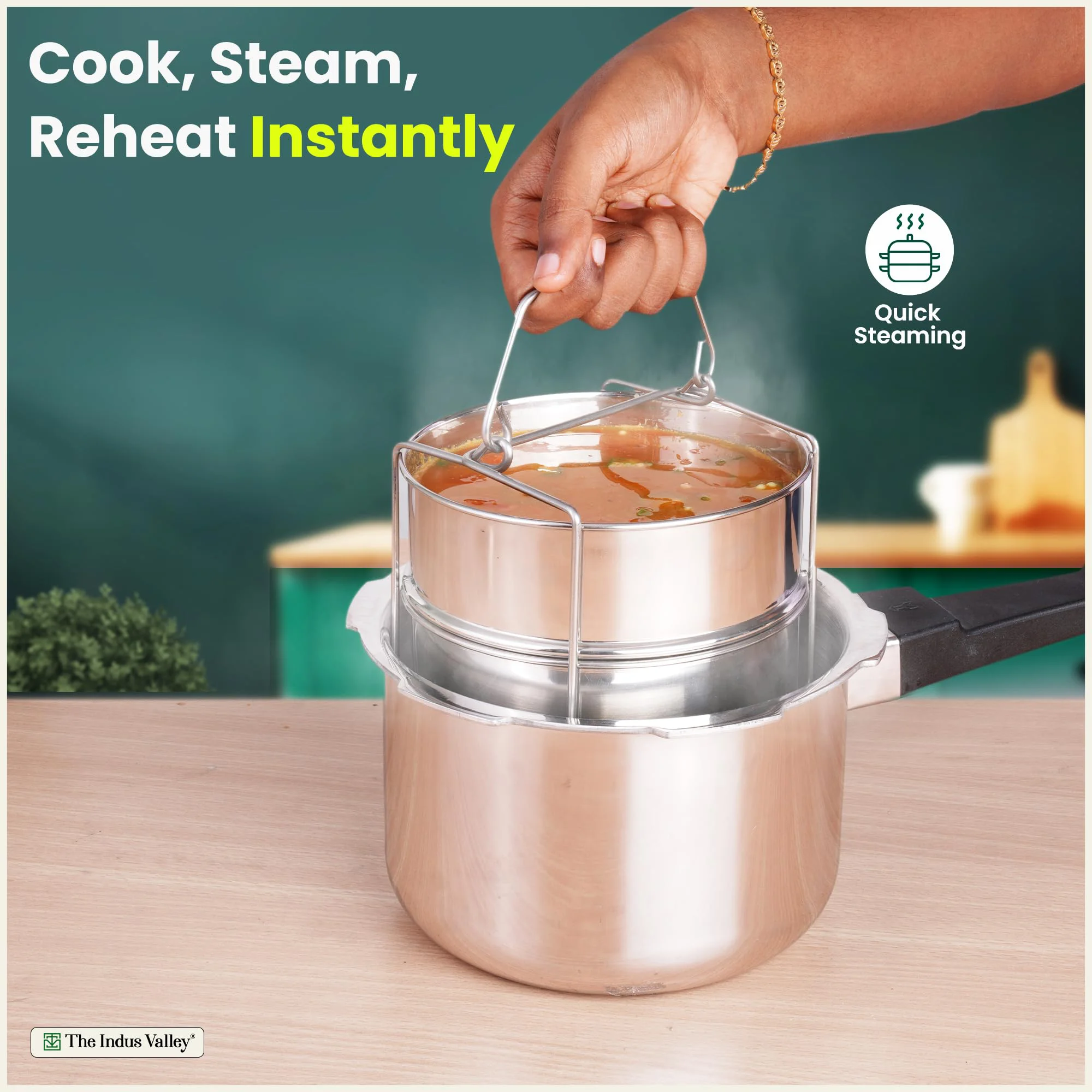 The Indus Valley Stainless Steel Separator Set for 3ltr Pressure Cooker | 5.5 inch, 1.9 ltr, 2-Tier | 100% Toxin Free, No Chemical coating - image 1