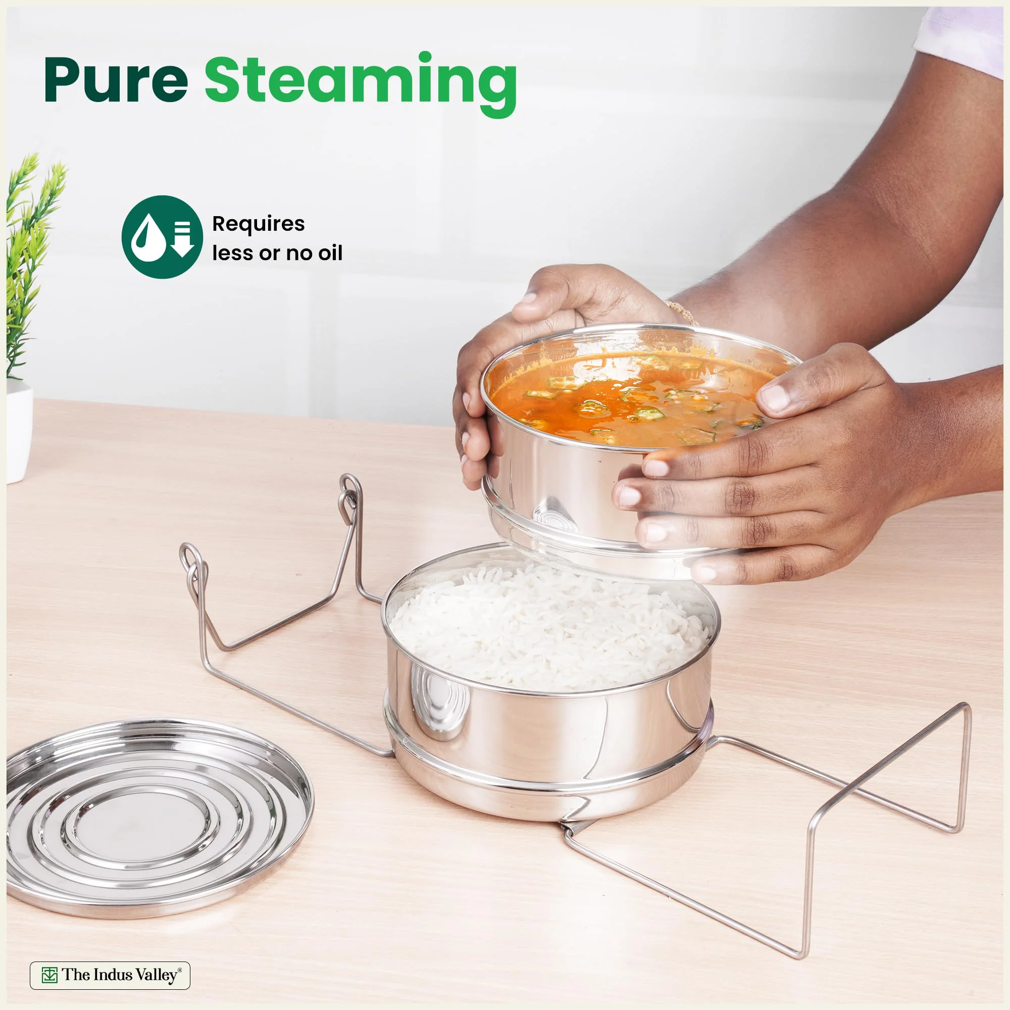 The Indus Valley Stainless Steel Separator Set for 3ltr Pressure Cooker | 5.5 inch, 1.9 ltr, 2-Tier | 100% Toxin Free, No Chemical coating - image 2