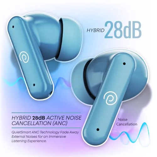 pTron Newly Launched Zenbuds 1 ANC Earbuds, 28dB Active Noise Cancellation TWS, Quad Mic TruTalk ENC Calls, 60Hrs Playtime, 45ms Game/Movie Mode & in-Ear Bluetooth 5.3 Wireless Headphones (Blue) - image 1