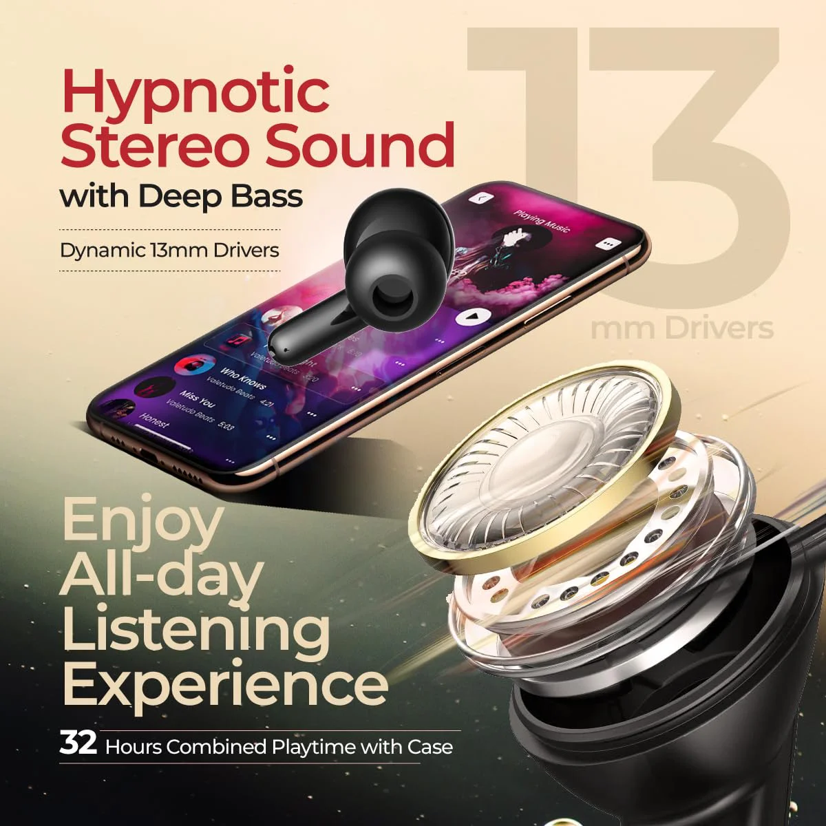 pTron Newly Launched Zenbuds Evo TWS Earbuds,Ai-Trutalk Enc Calls,45Ms Movie/Music Modes,Deep Bass,32Hrs Playtime,Bluetooth 5.3 Headphones,Ipx5 Water Resistant&Type-C Fast Charging (Black),in-Ear - image 1