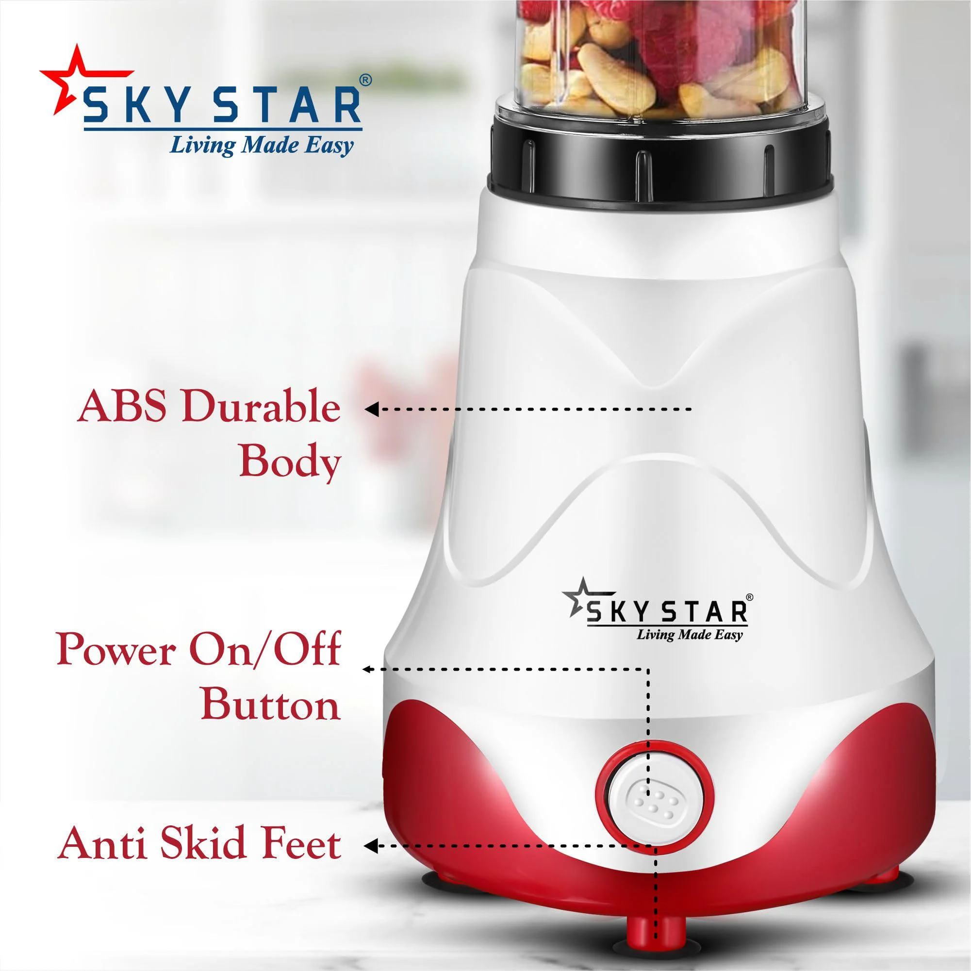 skystar Nutri-Blender Pro 100% Copper Motor With 2 Unbreakable Jars & 1 Blade Juicer Mixer Grinder (2 Jars, White, Red) & 18 Months Motor Warranty, 750 Watts - image 1