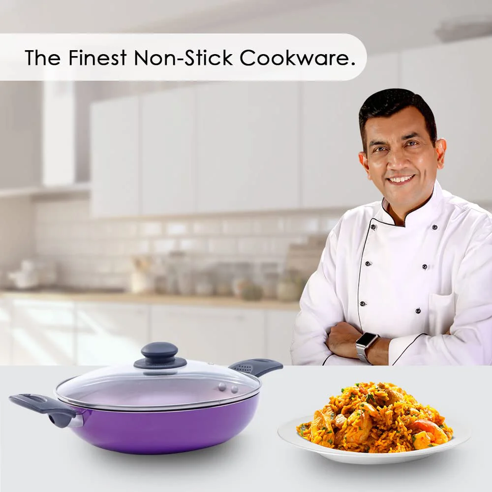 Wonderchef Valencia Non-Stick Kadhai with Glass Lid | Induction Friendly | 2 litres Capacity | Size 24 cm Kadai - image 1