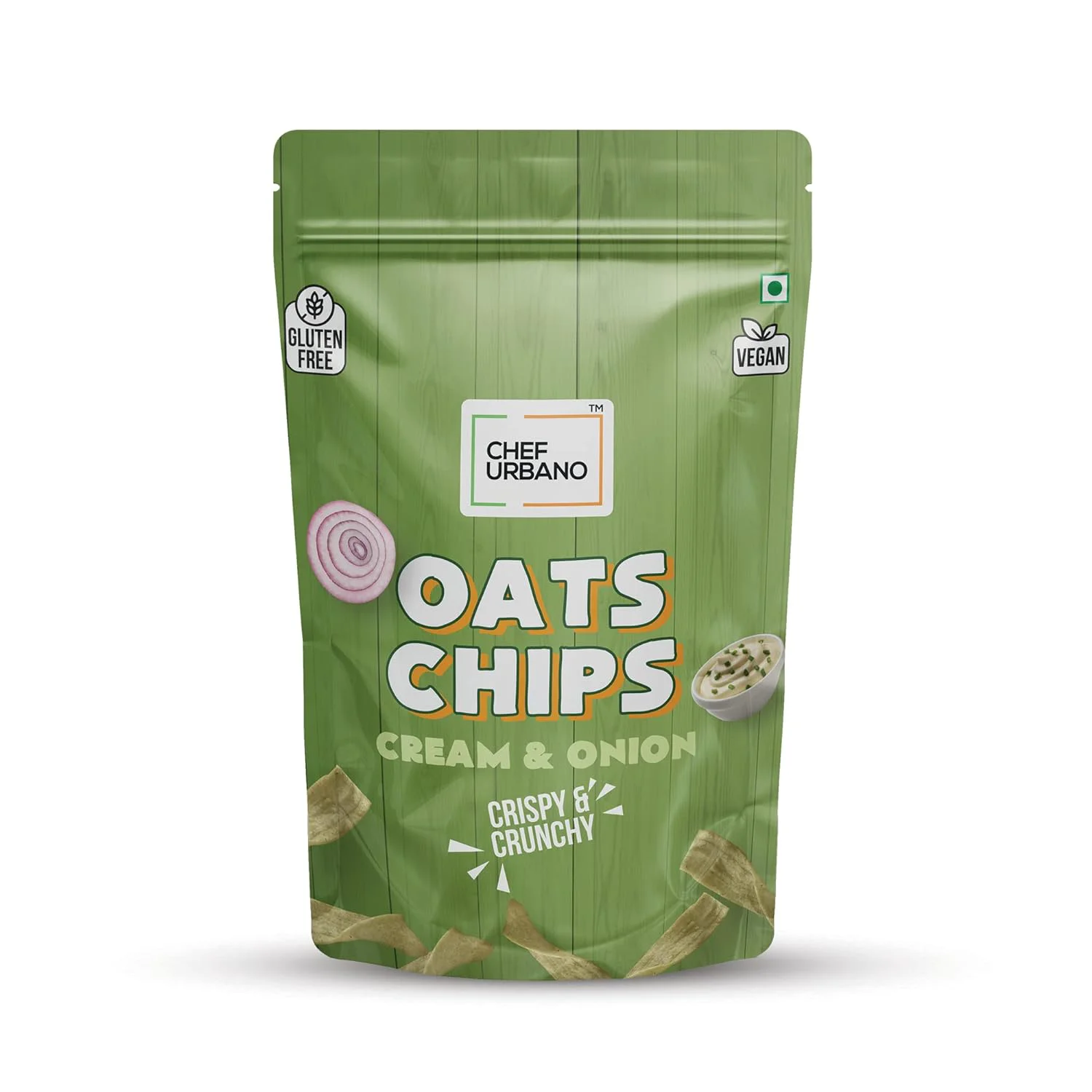 Chef Urbano Oats Chips Cream & Onion 85g | Gluten Free | | Vegan | Low GI| Crunchy Healthy Snacks | High Protein and Fiber Rich | Good for Diet | Good for Kids ( Pack of 50 ) - image 1
