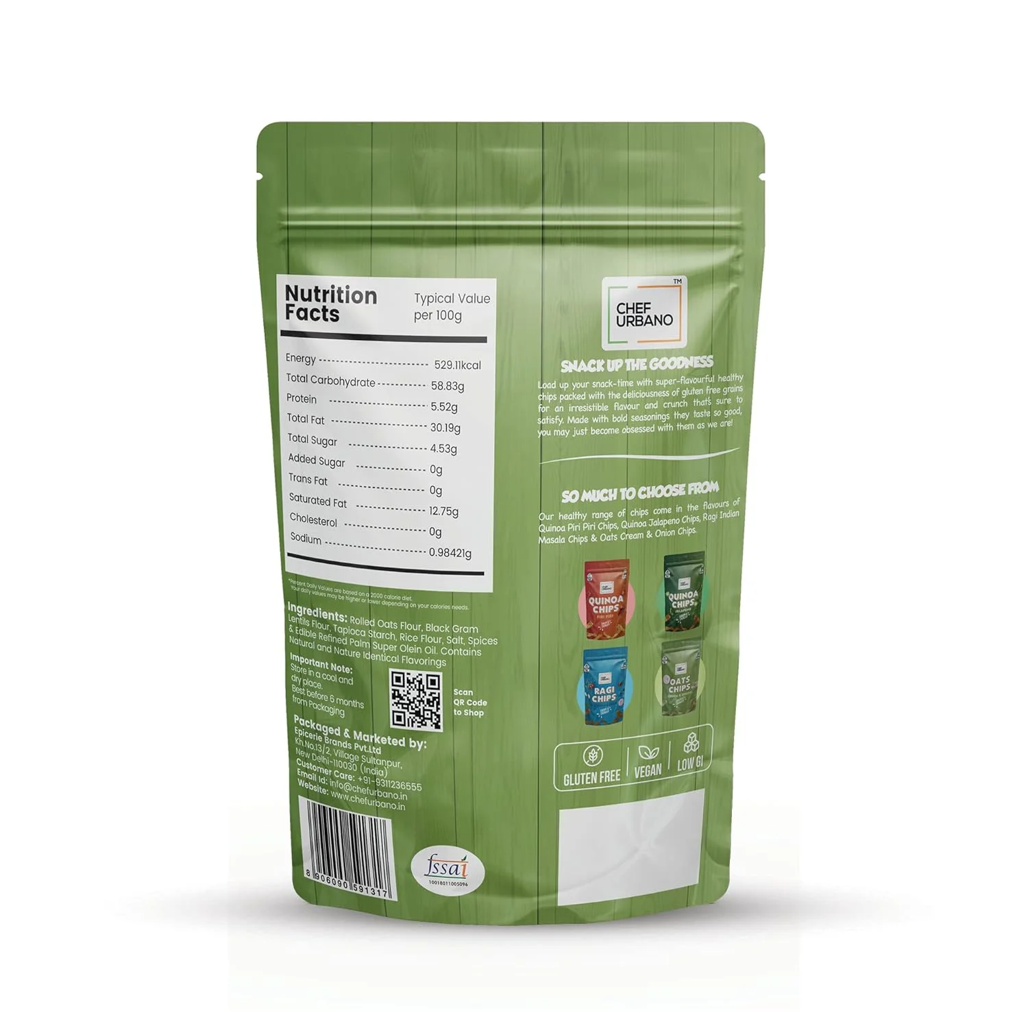 Chef Urbano Oats Chips Cream & Onion 85g | Gluten Free | | Vegan | Low GI| Crunchy Healthy Snacks | High Protein and Fiber Rich | Good for Diet | Good for Kids ( Pack of 50 ) - image 2