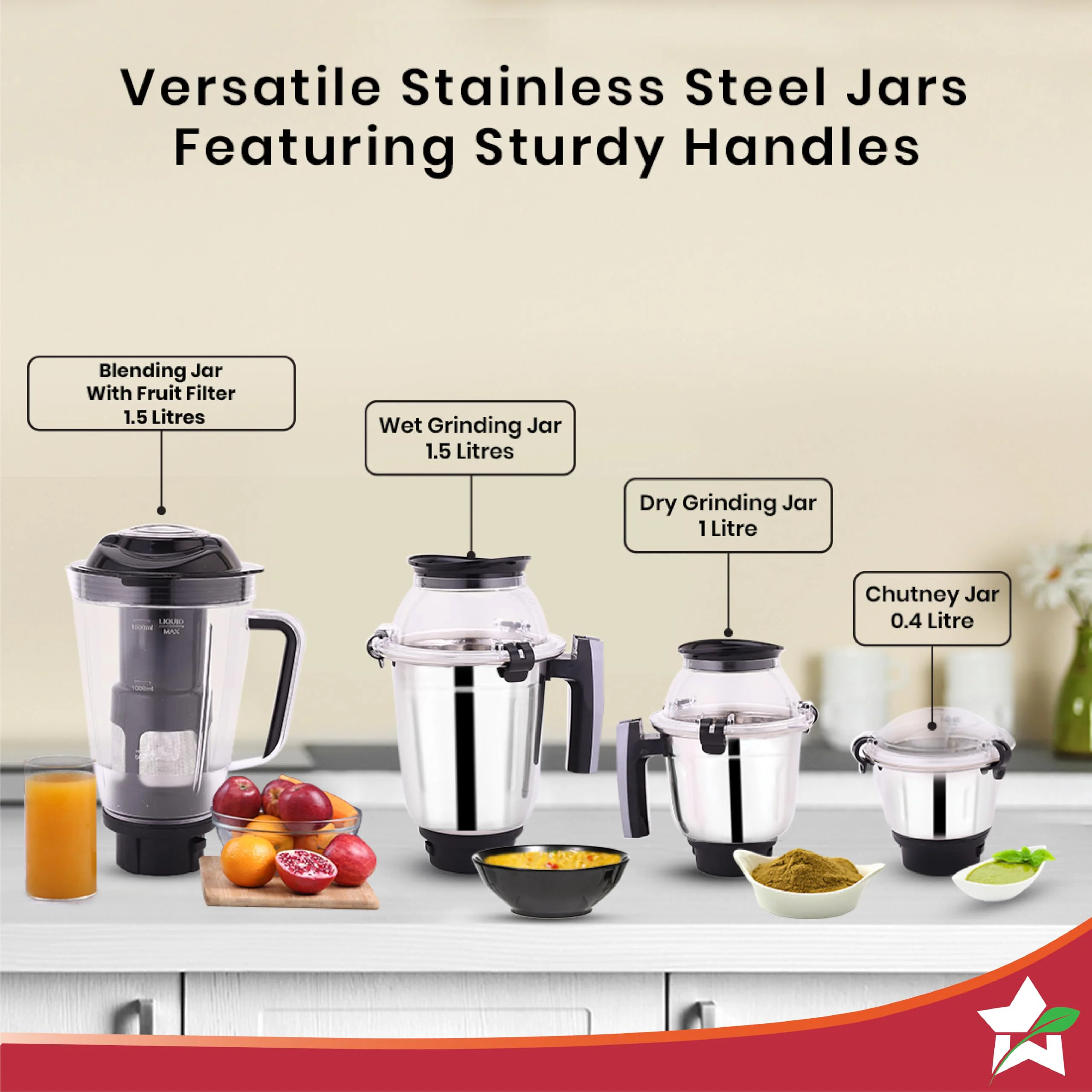 Wonderchef Galaxy Mixer Grinder 750 100% Copper Motor, 4 Stainless Steel Jars, Black & Grey, 5 Years Warranty - image 1