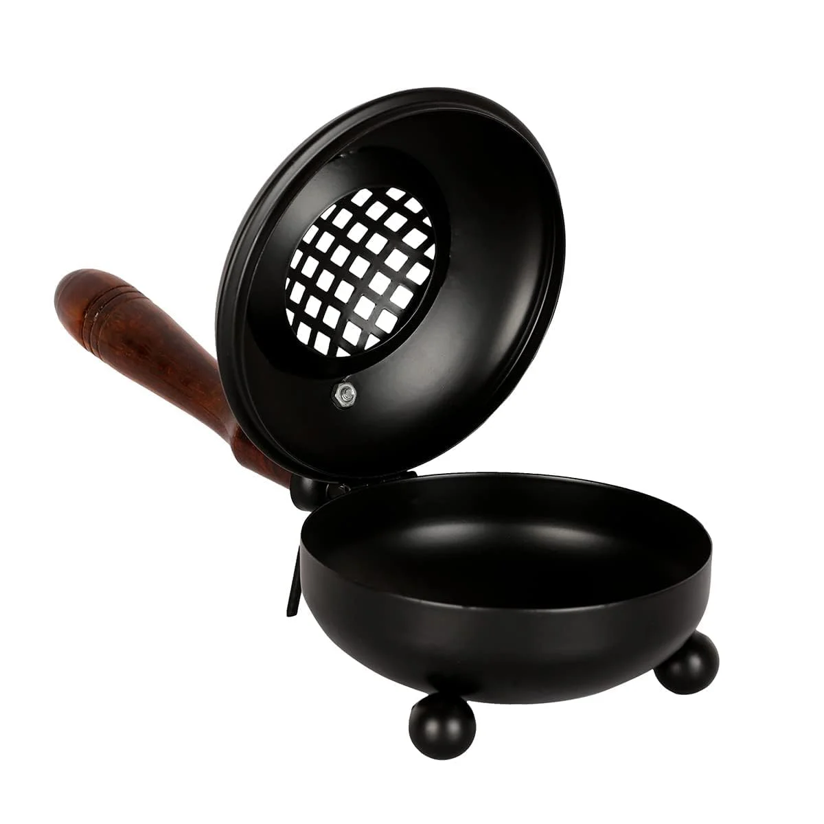 Dhoop Dani Dhuni Loban Burner, Charcoal Incense Burner with Wooden Handle for Puja, Home Temple, Home Decor, Office - image 1