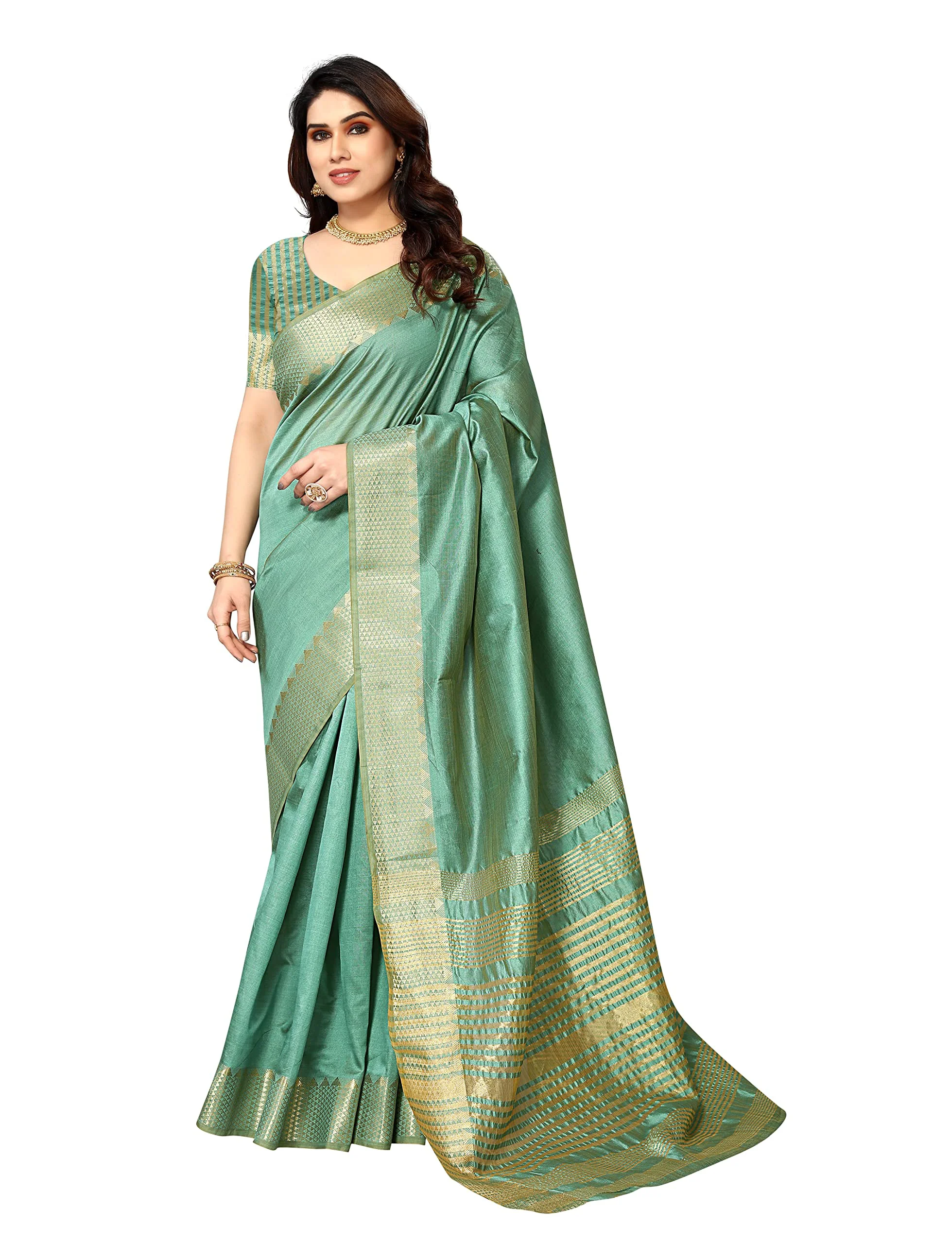 Sidhidata Women's Assam Silk Saree With Unstitched Blouse Piecee (Assam Seagreen_Seagreen_Free Size) - image 2