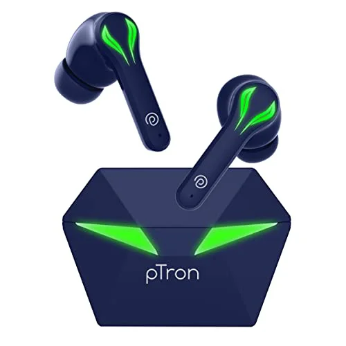 pTron Bassbuds Jade Truly Wireless Earbuds, 40ms Gaming Low Latency TWS, Stereo Calls, 40Hrs Playtime, Punchy Bass, in-Ear Bluetooth Headphones, Fast Type-C Charging & IPX4 Waterproof (Blue) - image 1