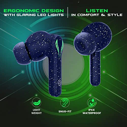 pTron Bassbuds Jade Truly Wireless Earbuds, 40ms Gaming Low Latency TWS, Stereo Calls, 40Hrs Playtime, Punchy Bass, in-Ear Bluetooth Headphones, Fast Type-C Charging & IPX4 Waterproof (Blue) - image 2