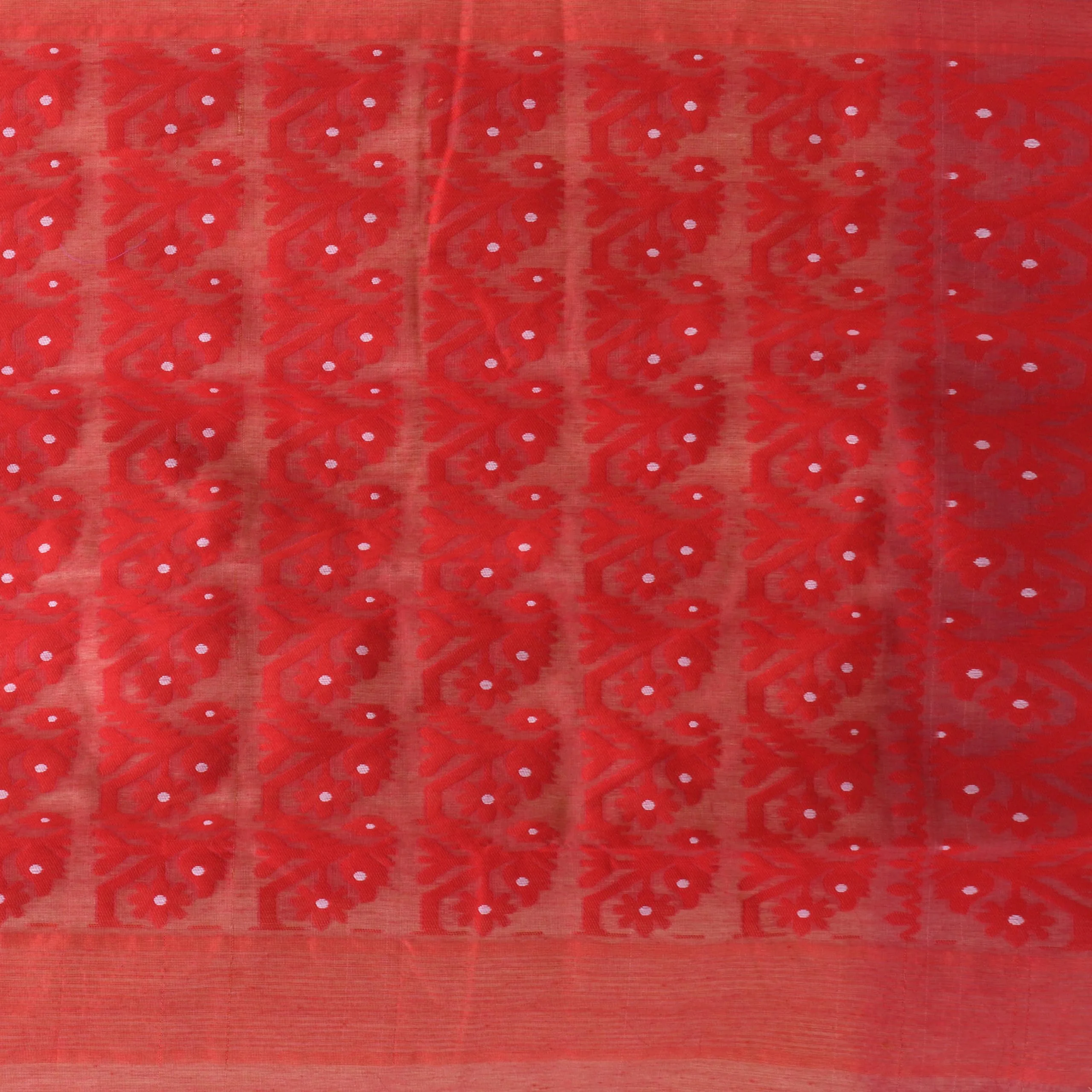 dB DESH BIDESH Women`s Resham Dhakai Jamdani Cotton Handloom Saree Hajar Buti Design Jamdani Saree (Cream Red) - image 2