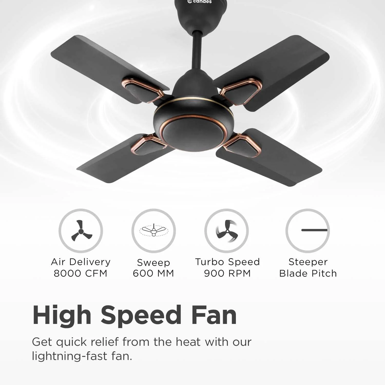 Candes Brio Turbo 600 mm / 24 Inch High Speed 4 Blade Anti-Dust Ceiling Fan - image 2