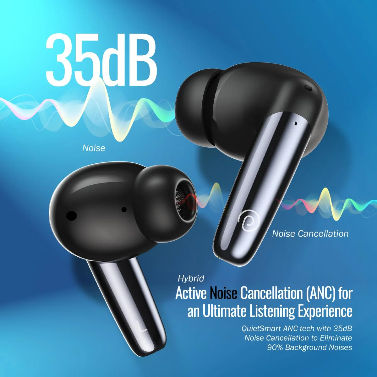 pTron Newly Launched Zenbuds Ultima ANC Earbuds, 35dB Active Noise Cancellation TWS, Transparency Mode, Quad Mic TruTalk ENC Calls, 50Hrs Playtime & in-Ear Bluetooth 5.3 Wireless Headphones (Black) - image 1