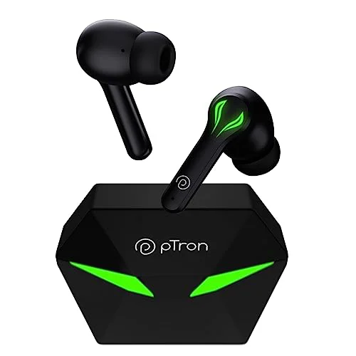 pTron Bassbuds Jade Truly Wireless Earbuds, 40ms Gaming Low Latency TWS, Stereo Calls, 40Hrs Playtime, Punchy Bass, in-Ear Bluetooth 5.0 Headphones, Fast Type-C Charging & IPX4 Waterproof (Matt Black) - image 1