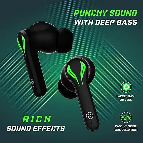 pTron Bassbuds Jade Truly Wireless Earbuds, 40ms Gaming Low Latency TWS, Stereo Calls, 40Hrs Playtime, Punchy Bass, in-Ear Bluetooth 5.0 Headphones, Fast Type-C Charging & IPX4 Waterproof (Matt Black) - image 2