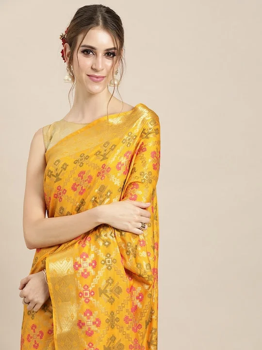 Yellow Silk Blend Woven Design Kanjeevaram Saree - image 2