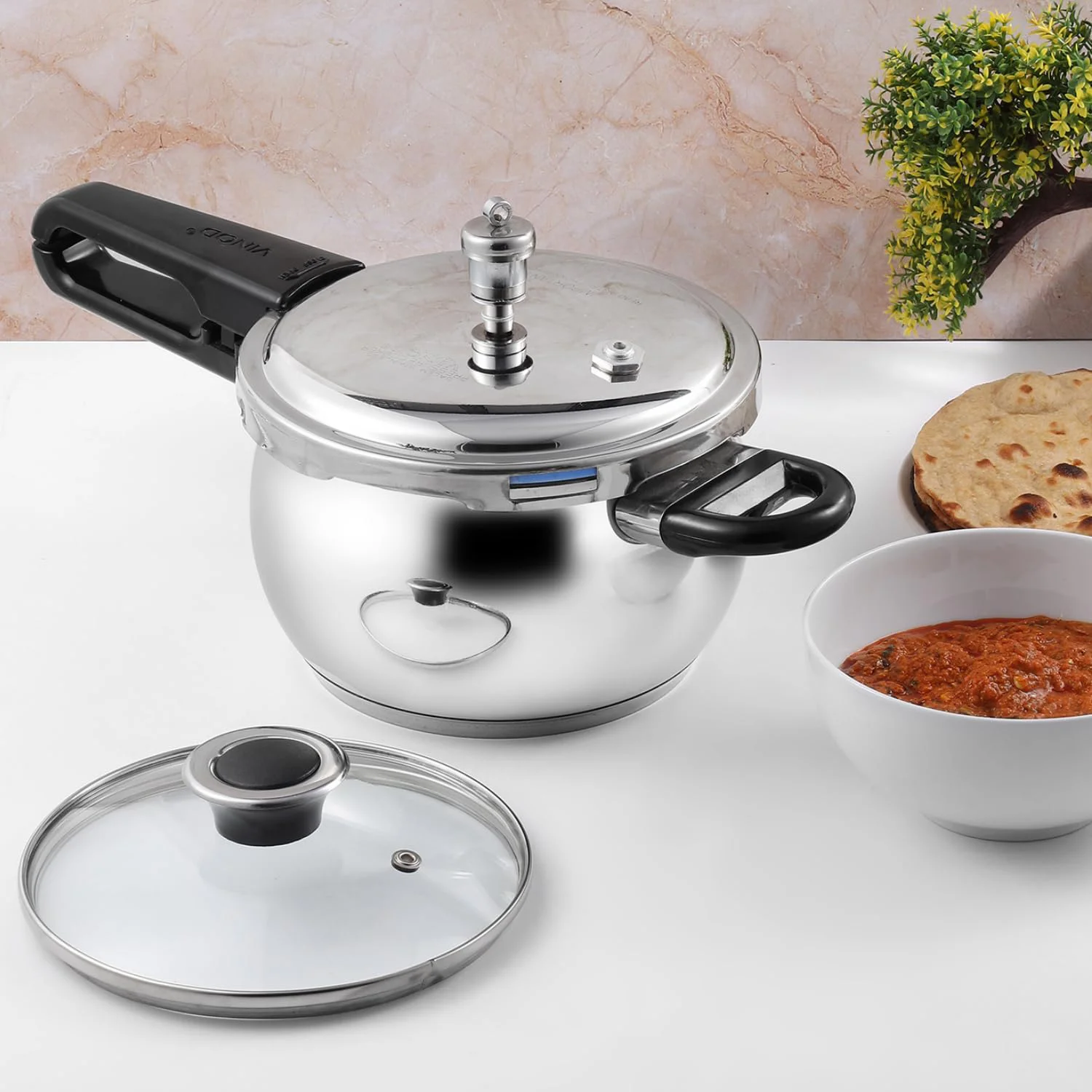 Vinod Splendid Plus Stainless Steel Pressure Cooker Outer Lid 1.5 Litre | SAS Bottom Handi Cooker | Extra Glass Lid | Induction and Gas Base | ISI and CE certified | 2 Years Warranty - image 1