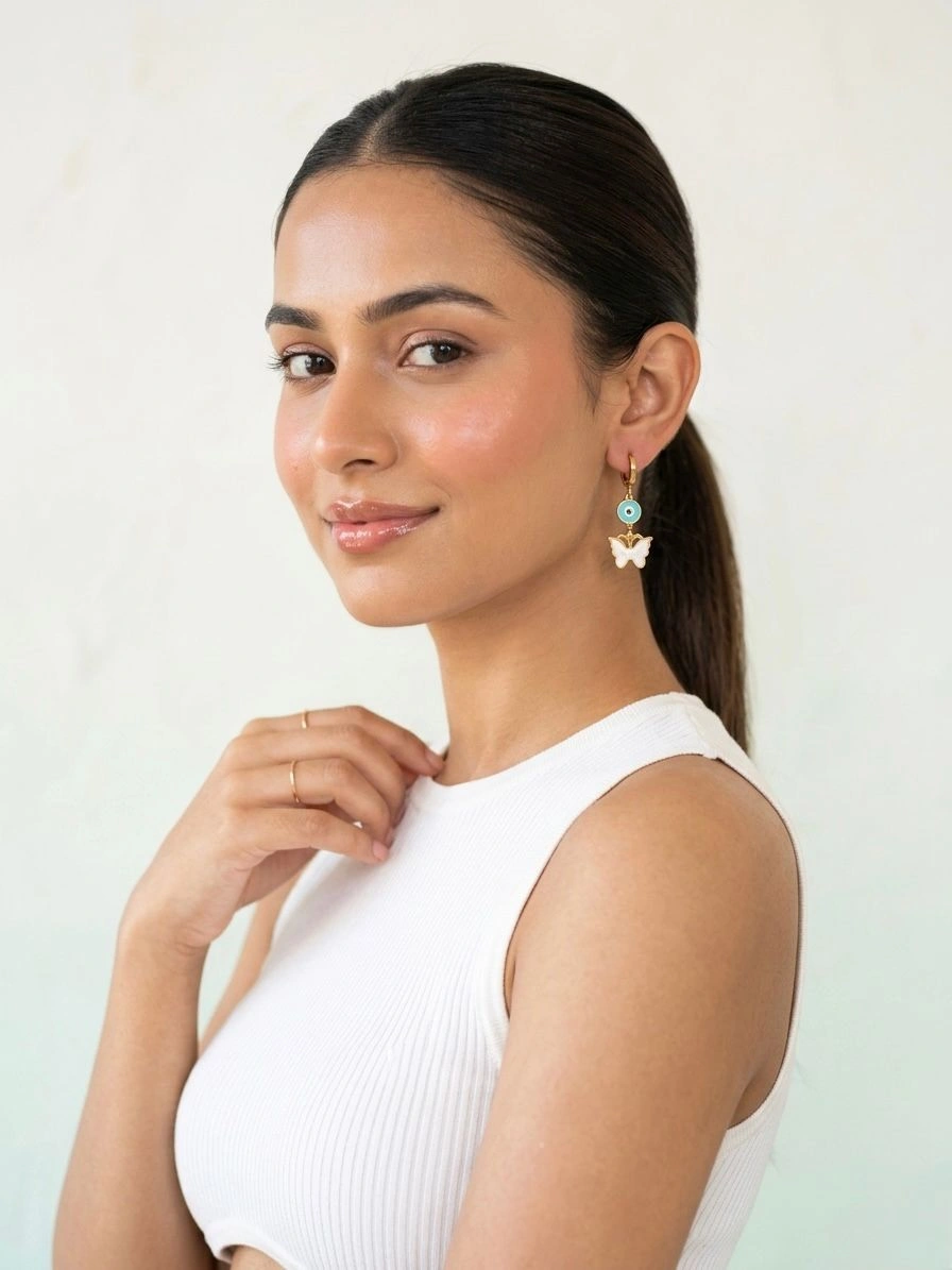 Butterfly Evil Eye Drop Earrings