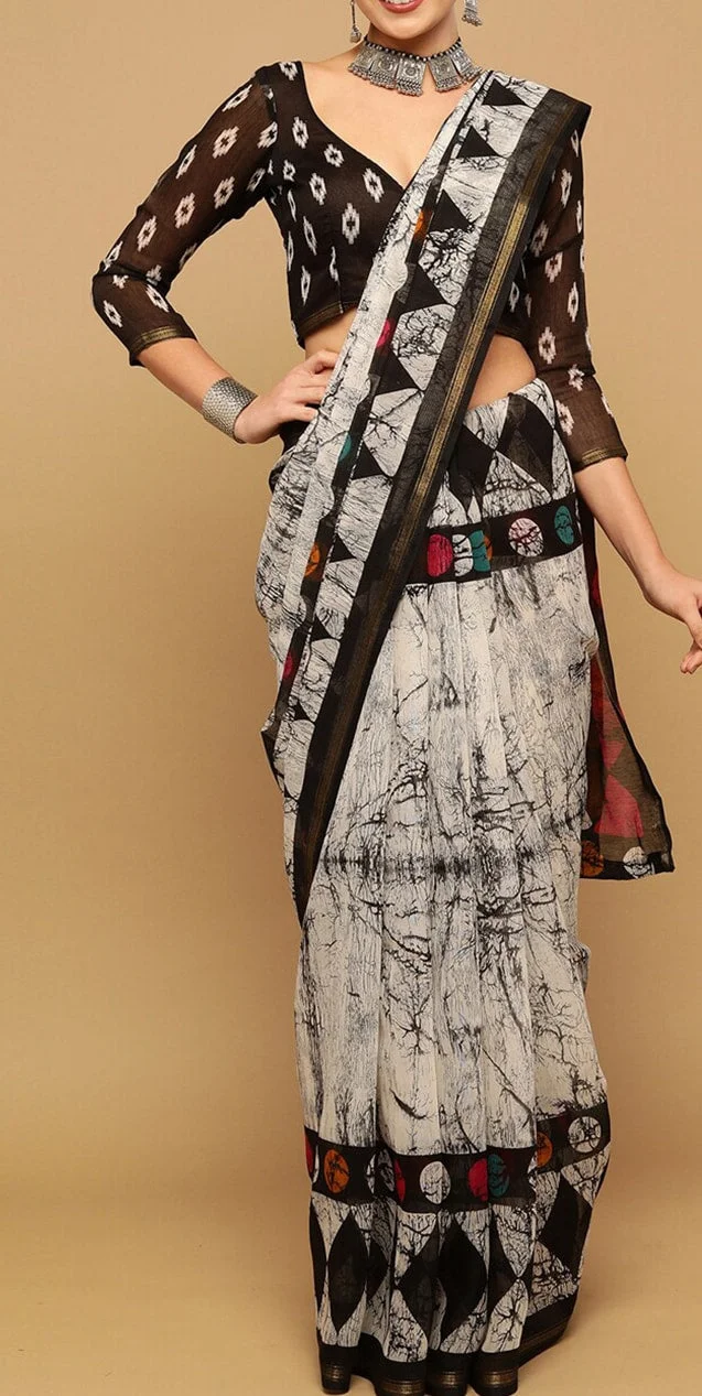 White & Gold-Toned Zari Saree - image 1