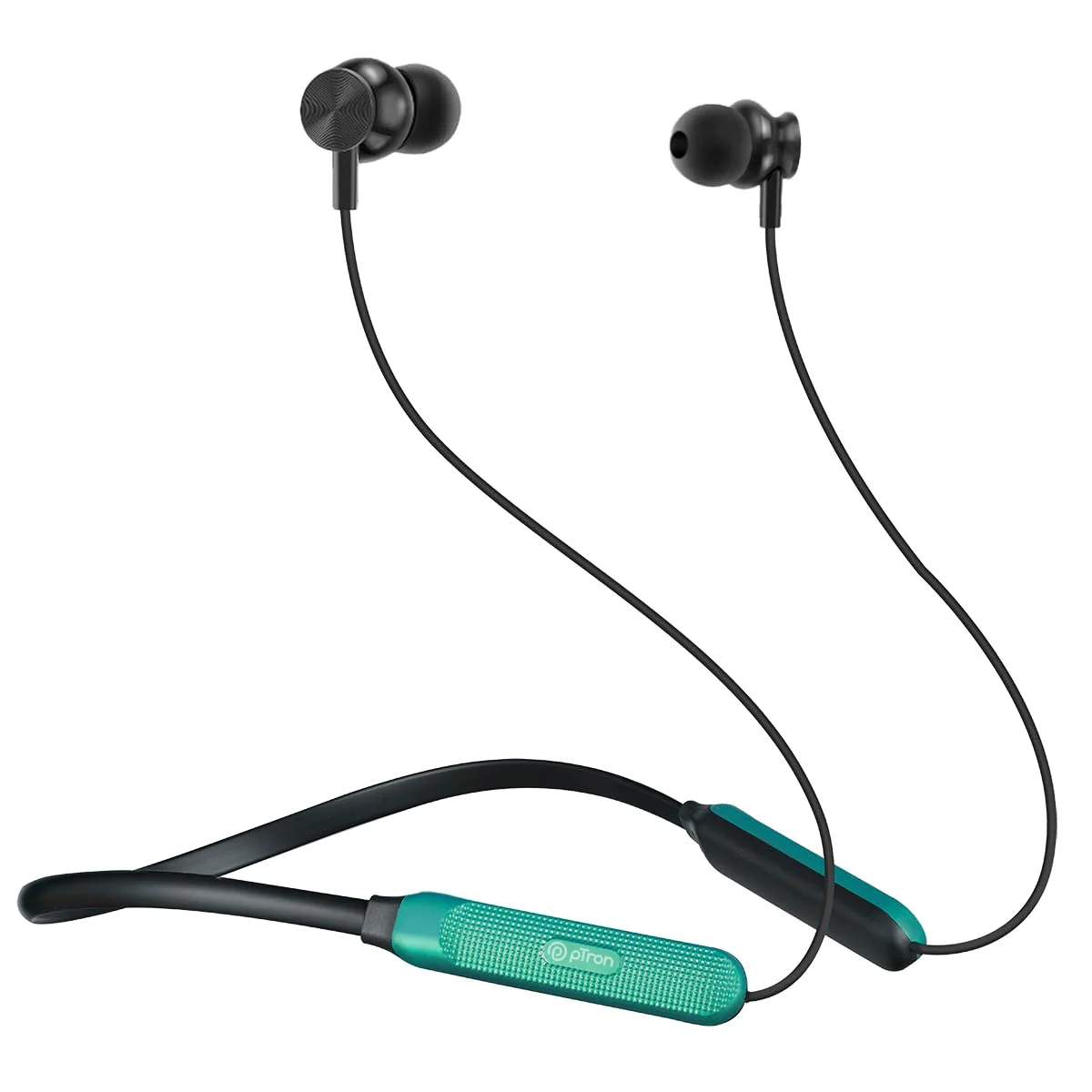 pTron Tangent Duo Bluetooth 5.2 Wireless in Ear Headphones, 13mm Driver, Deep Bass, HD Calls, Fast Charging Type-C Neckband, Dual Pairing, Voice Assistant & IPX4 Water Resistant (Black/Green) - image 1