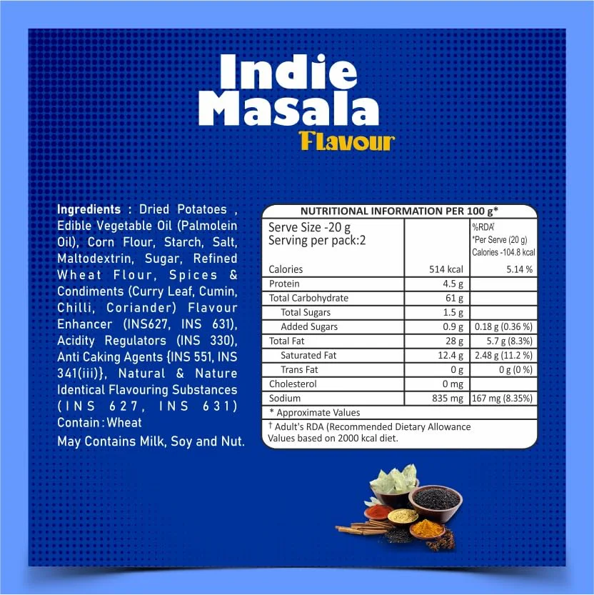 Dibs stacks (Pack of 6, 45 GM Each) Indie Masala Potato Crisps Chips On the Go Adventure, Crunchy Healthy and Tasty Chips, Snacks Chips - image 2