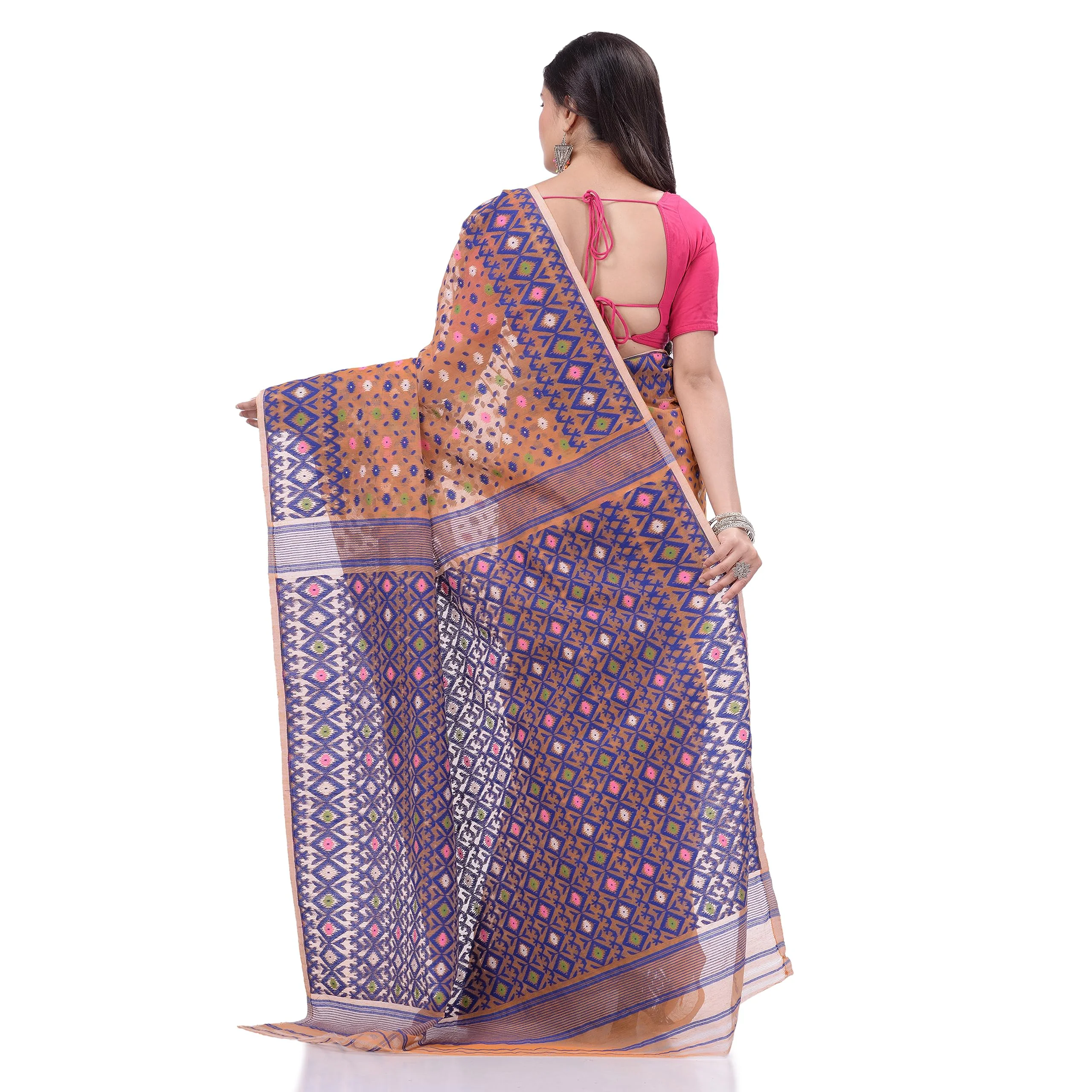 TANTLOOM Sparkle Diamond Resham Dhakai Jamdani Bengal Woven Handloom Pure Cotton Saree for Women Without Blouse Piece - image 1