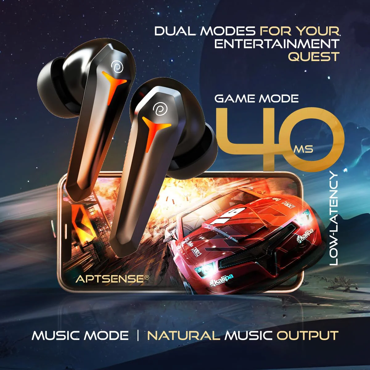 pTron Newly Launched Bassbuds Turbo TWS Earbuds, 40ms Gaming Low Latency, TruTalk AI-ENC Calls, Deep Bass, 45Hrs Playtime, HD Mic, in-Ear Bluetooth 5.3 Headphones, Type-C Fast Charging & IPX5 (Black) - image 1