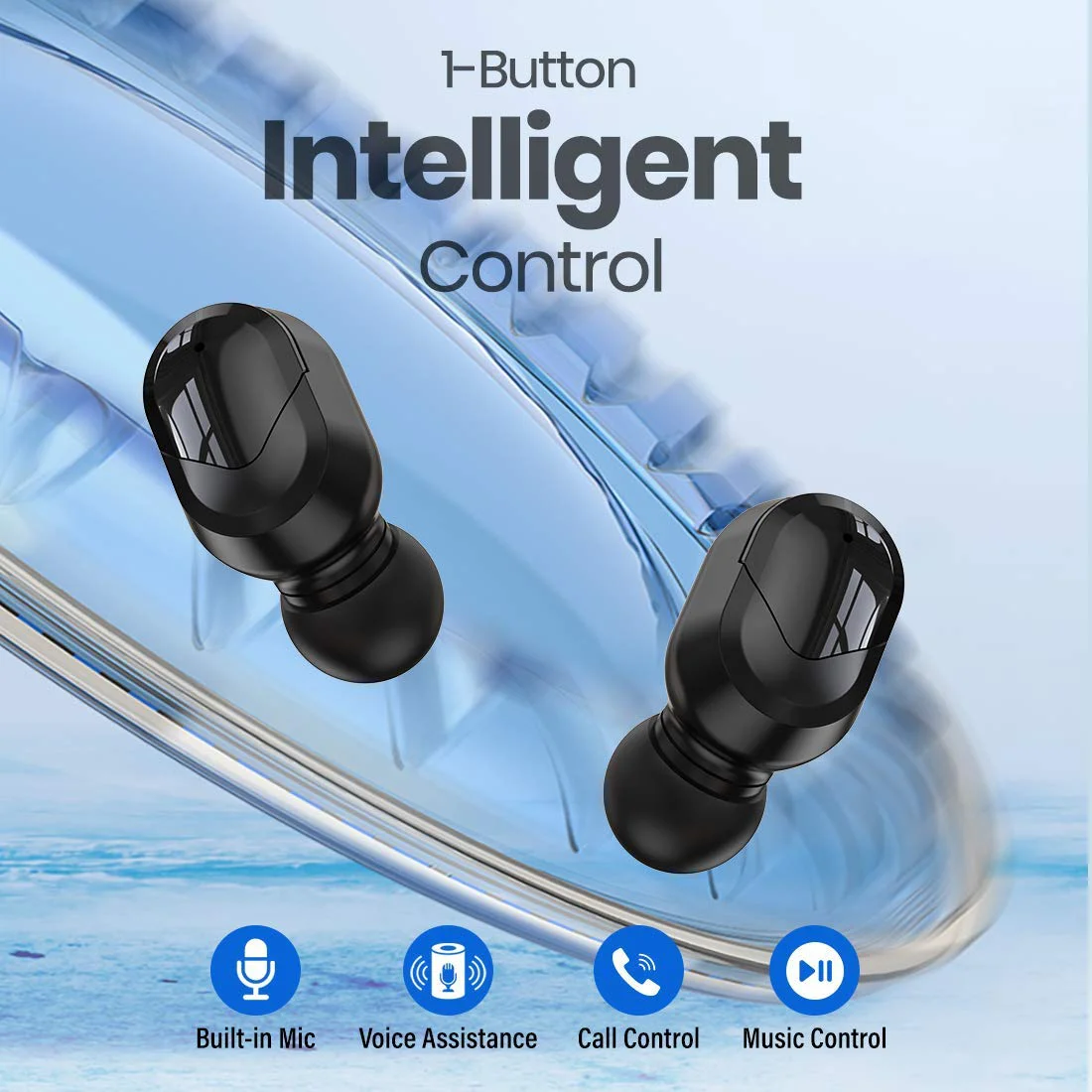 pTron Bassbuds Plus in Ear True Wireless Stereo Earbuds with Mic, Deep Bass Bluetooth Headphones, Voice Assistance, IPX4 Sweat & Water Resistant TWS, 12Hrs Battery & Fast Charge (Black) - image 1