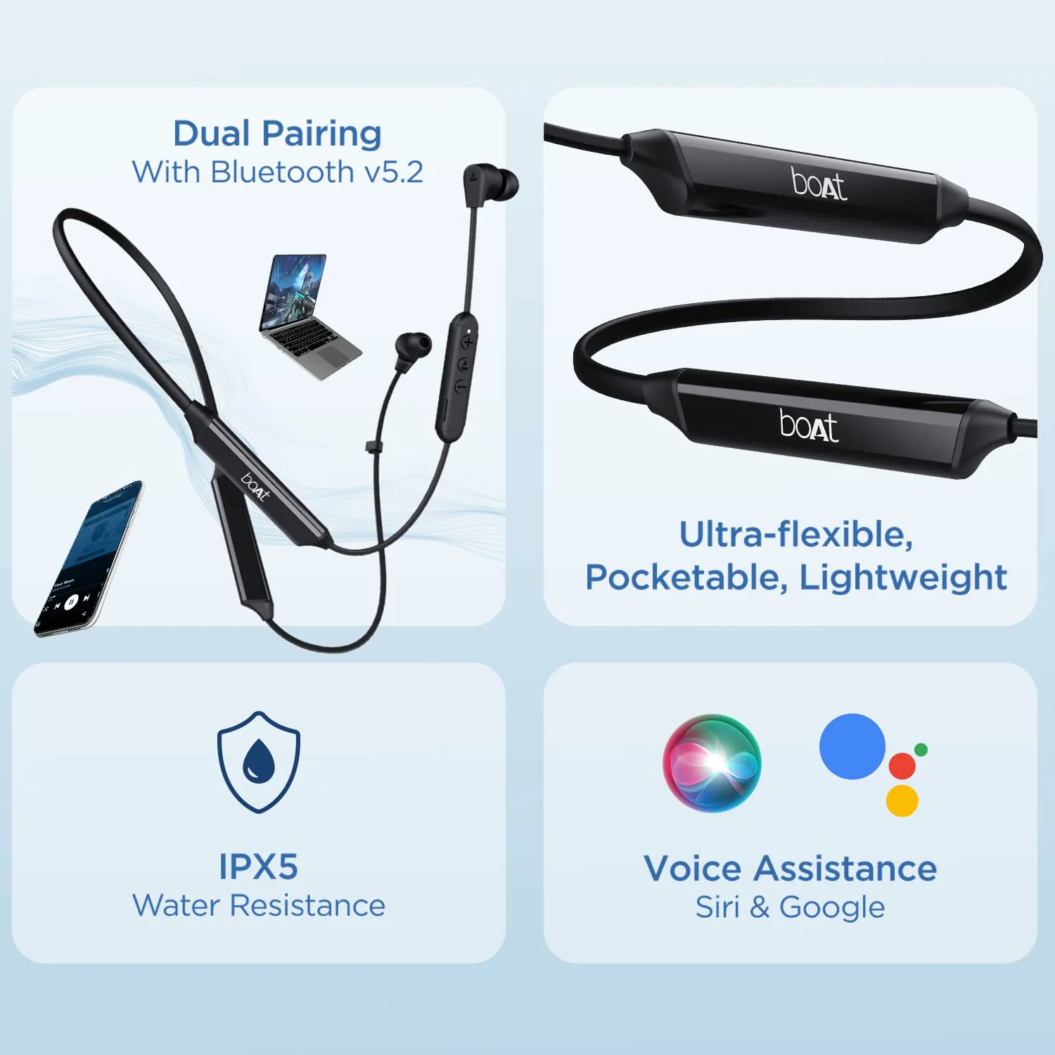 boAt Rockerz Trinity in Ear Earphones with 150H Playtime, Crystal Bionic Sound Powered by HiFi, Signature Sound, Beast™ Mode, ENx™ Tech, ASAP™ Charge,IPX5,Dual Pairing(Cosmic Black) - image 2