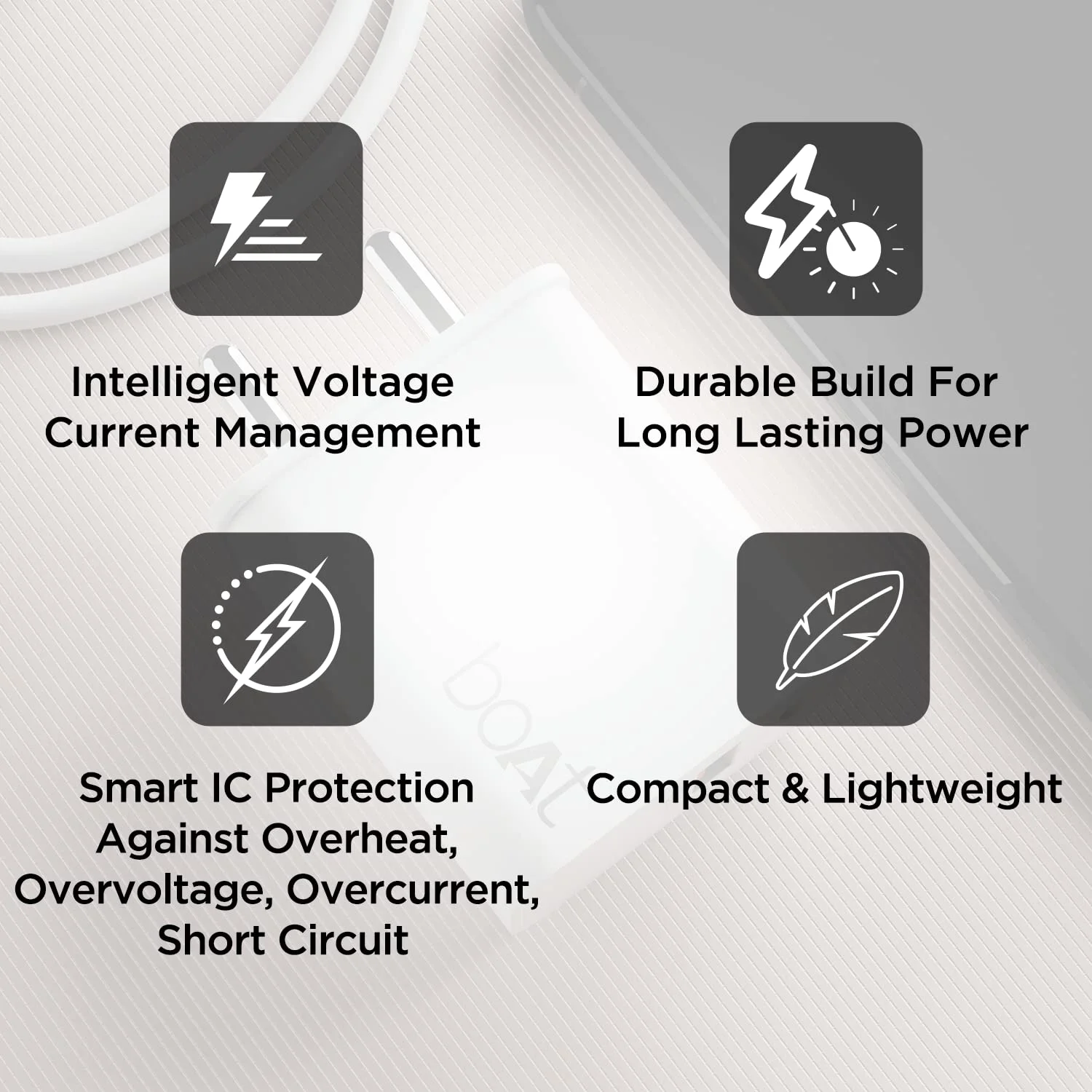 boAt WCDV 22.5W Dual Port Wall Charger with 18W Quick Charge 3.0 & 22.5W Power Delivery Support, Smart IC Protection, Auto Detection, Corrosion Resistant Pins & PD Cable(White) - image 2