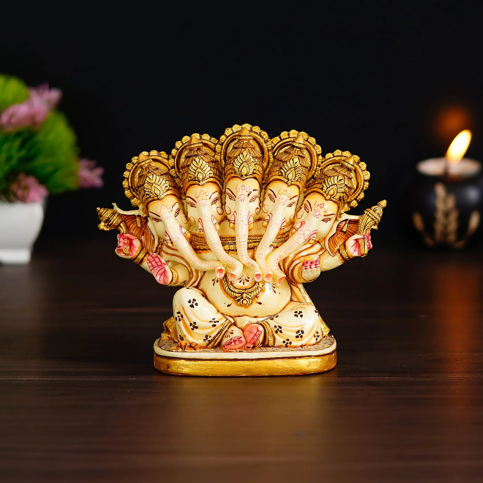 Panchmukhi Ganesha Idol Statue Energized 5 Faced/Mukhi Ganesha Figurine Ganpati Murti for Pooja, Antique Finish Figurine Marble Dust God Statue Ganpati Statue - image 2